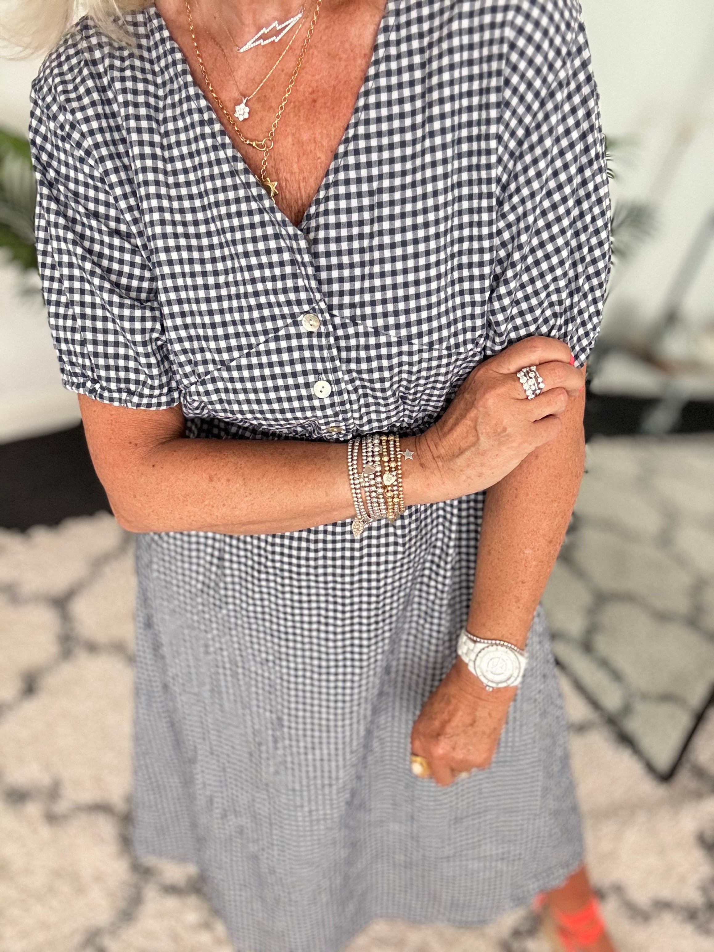 Gingham Dress in Navy & White