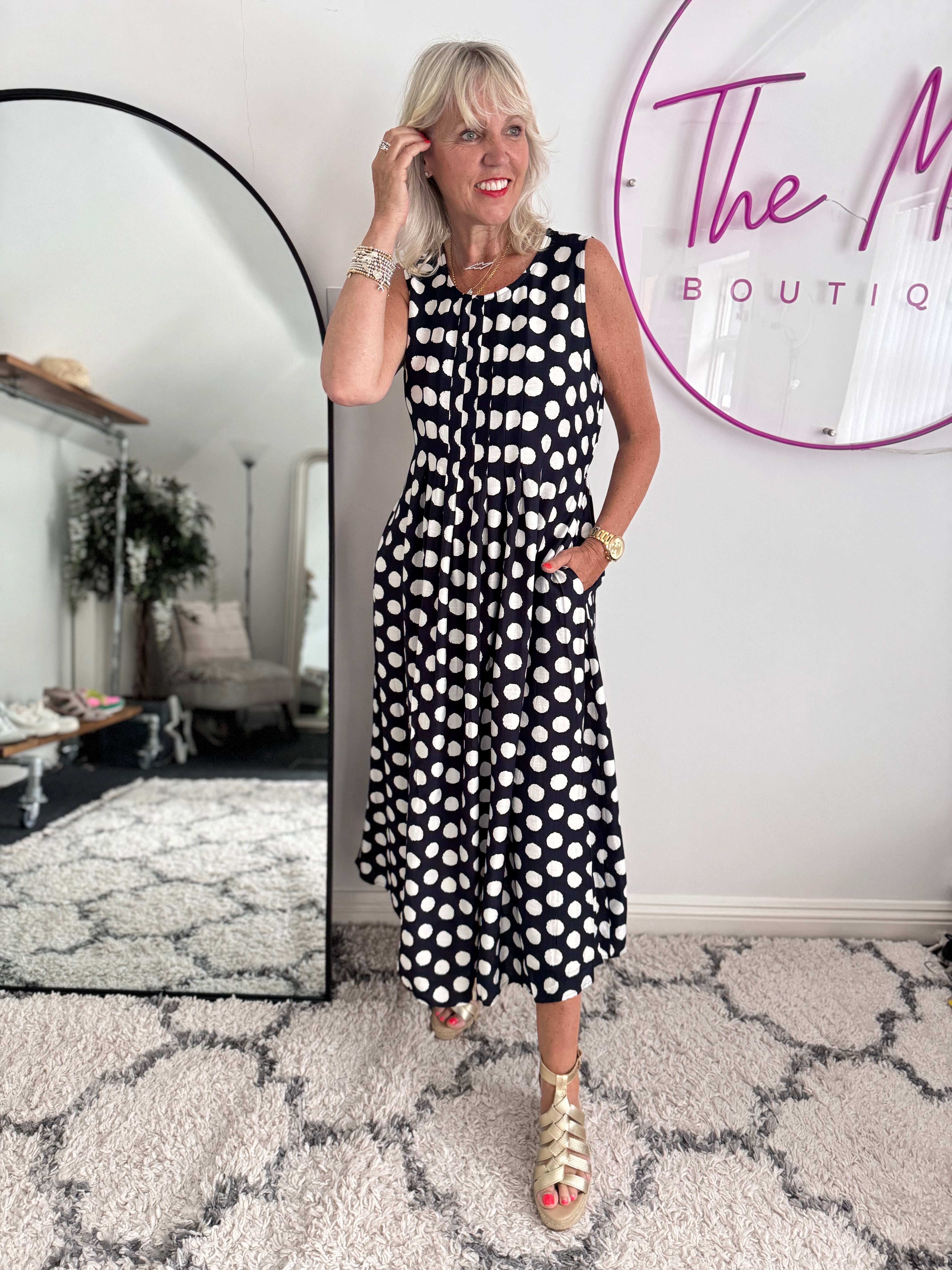 Polkadot Dress in Navy & White
