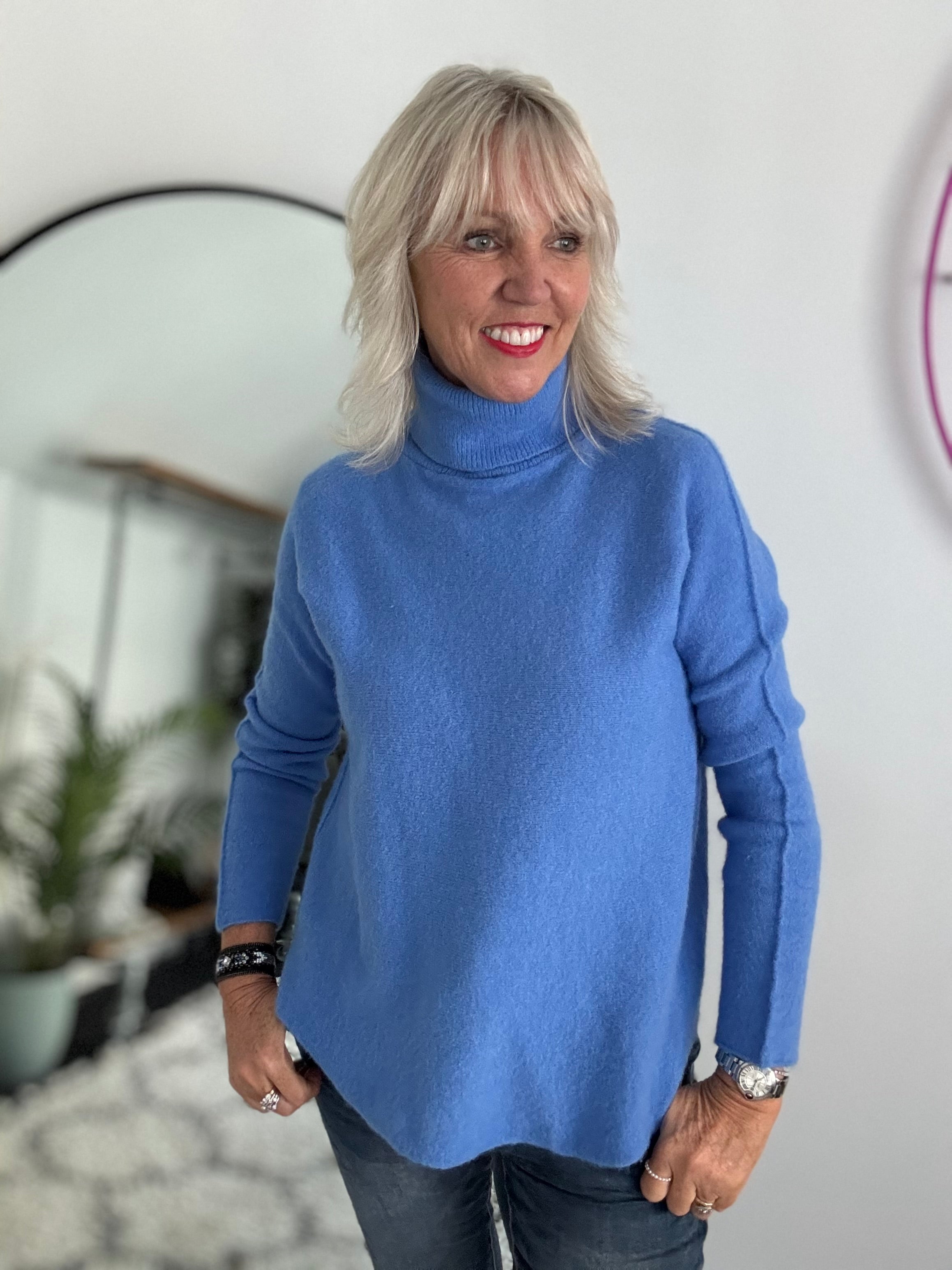 Simple Roll Neck Jumper in Cornflower