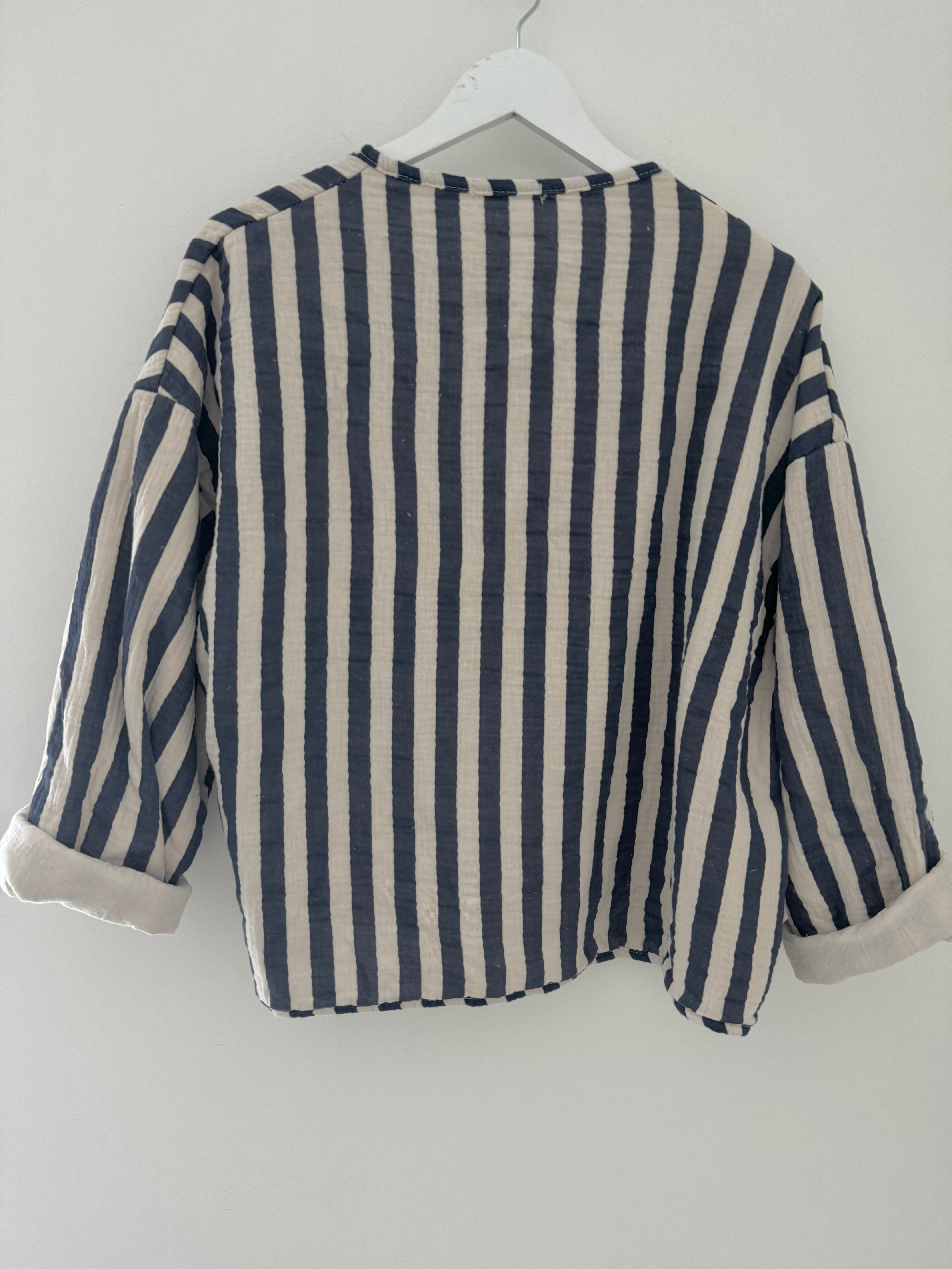 Quilted Stripe Jacket in Blue & Ecru