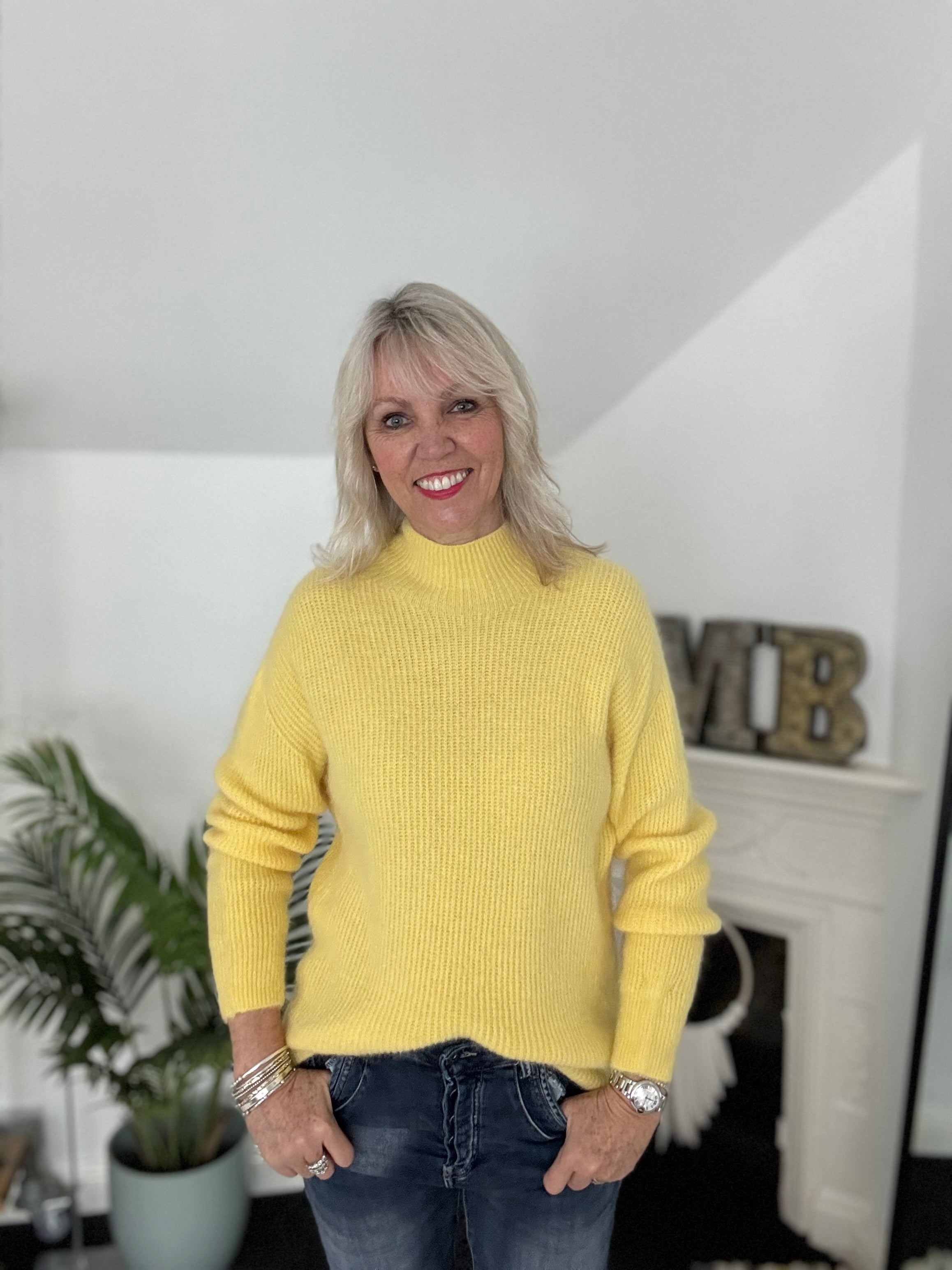 Ribbed Alpaca Jumper in Soft Yellow