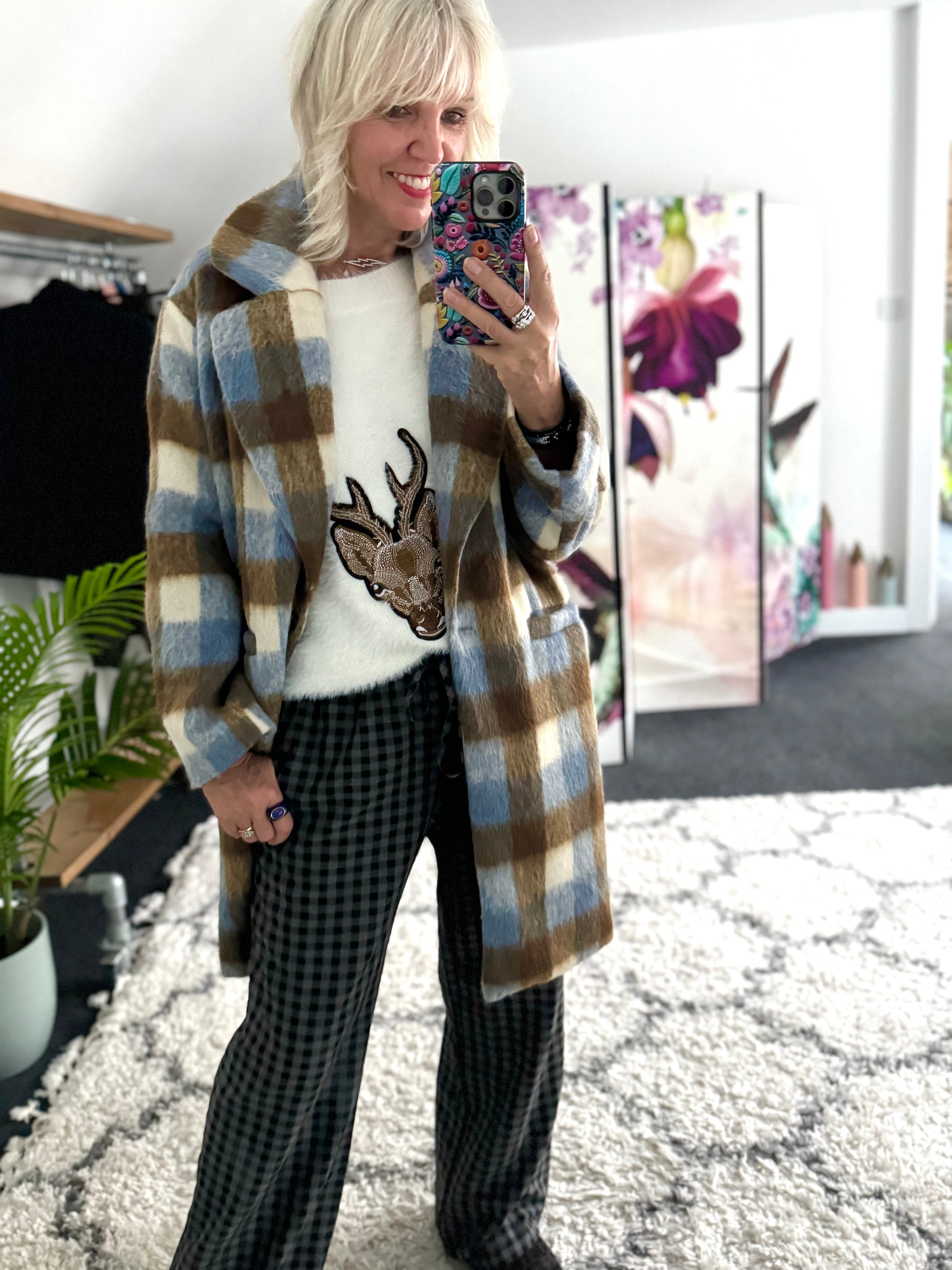 Check Flannel Trousers in Charcoal & Black