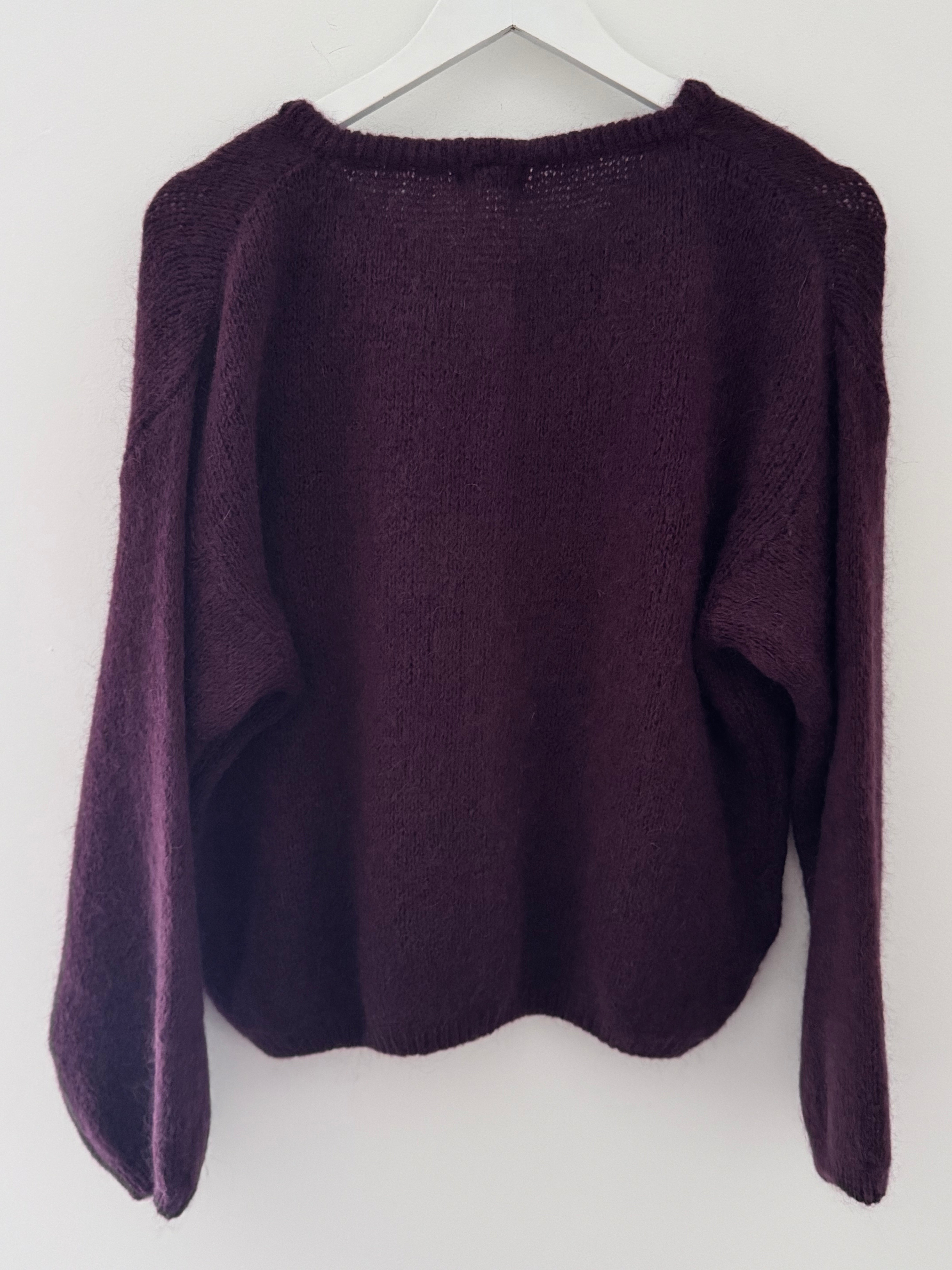 Mohair Buttoned Cardi in Plum