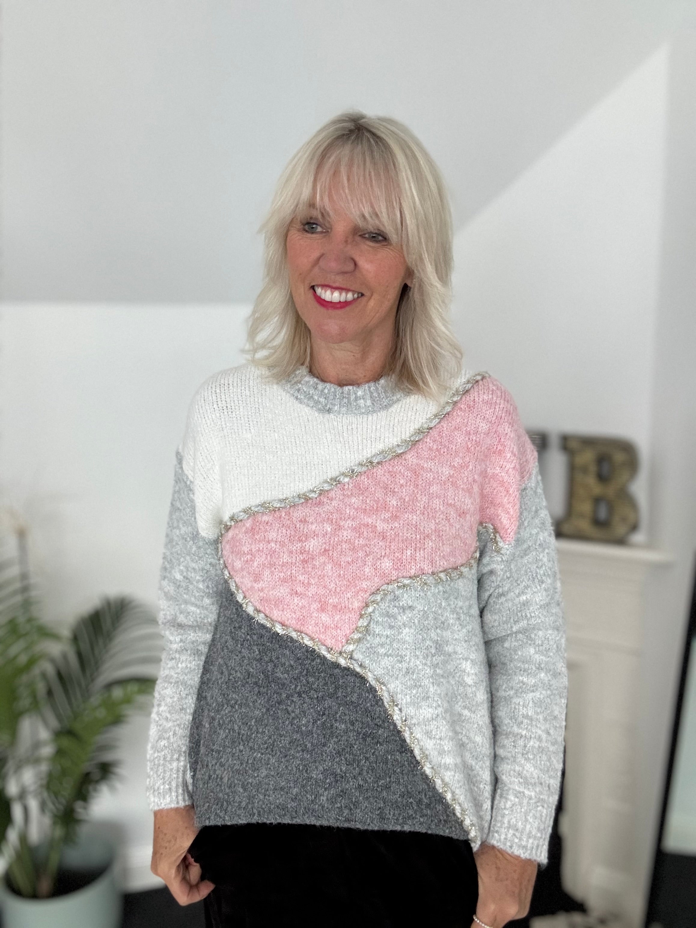 Abstract Sweater in Pink & Grey