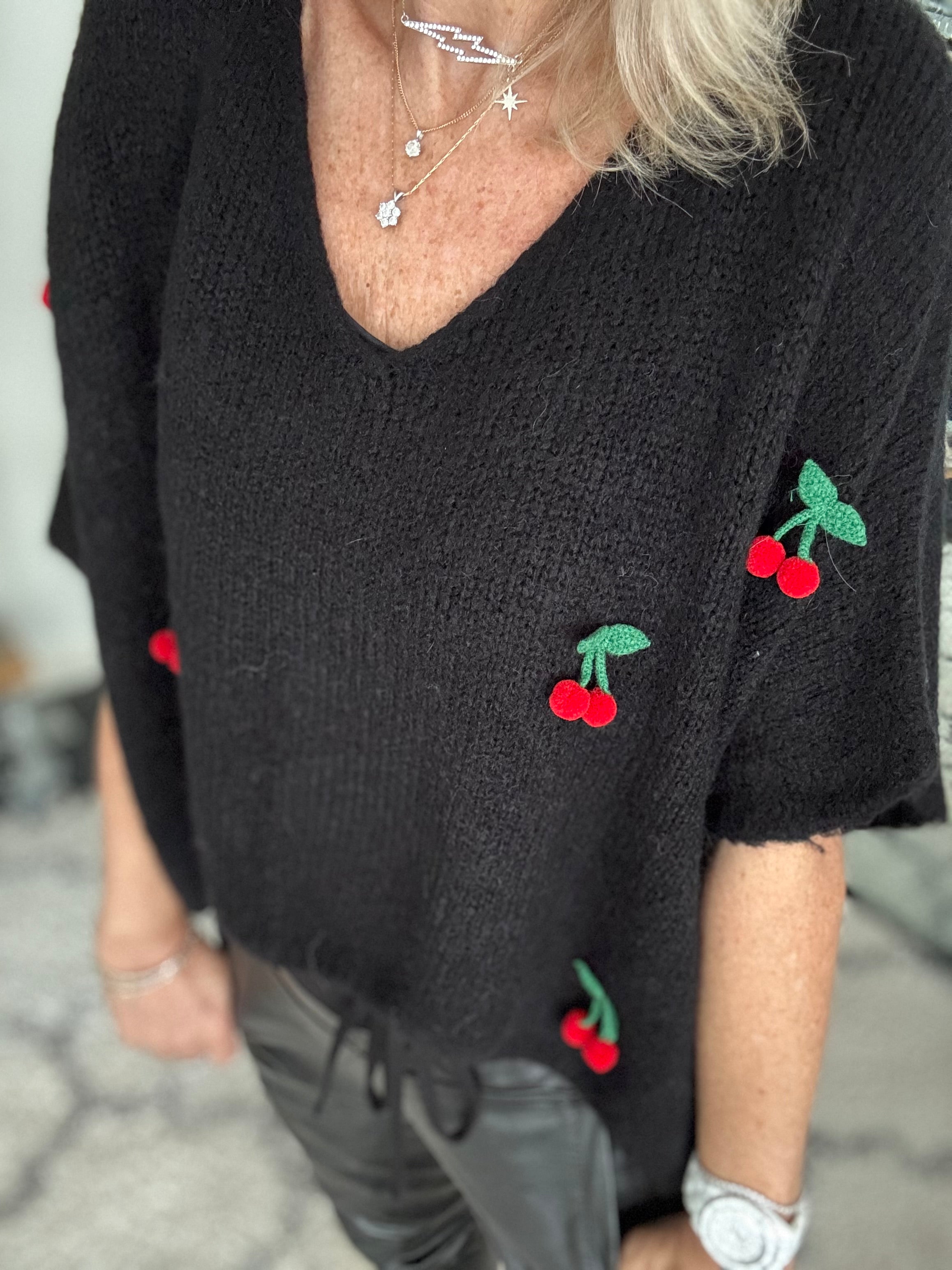 Alpaca Tank in Black with Cherries