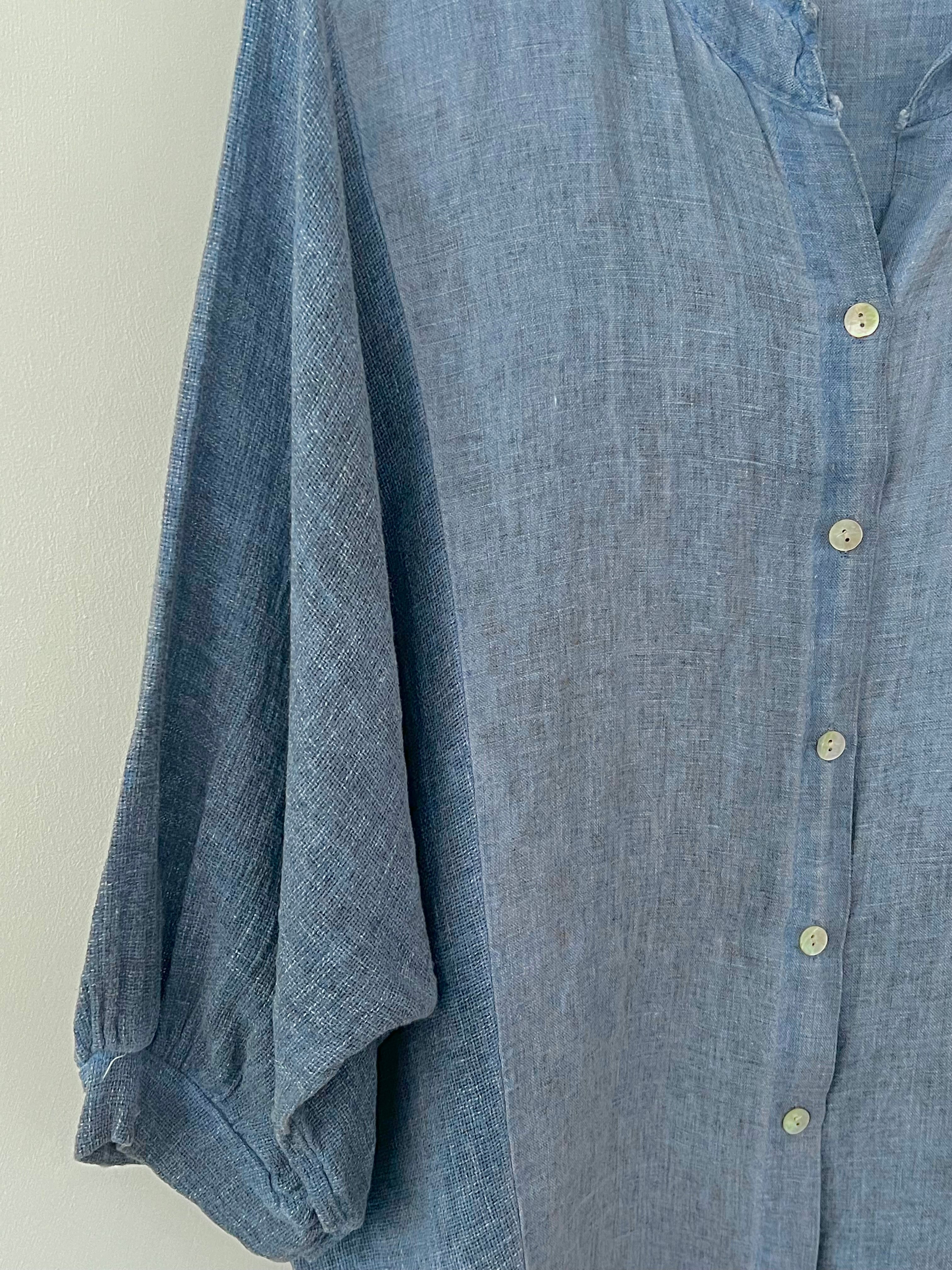Linen & Cotton Shirt in Denim Blue