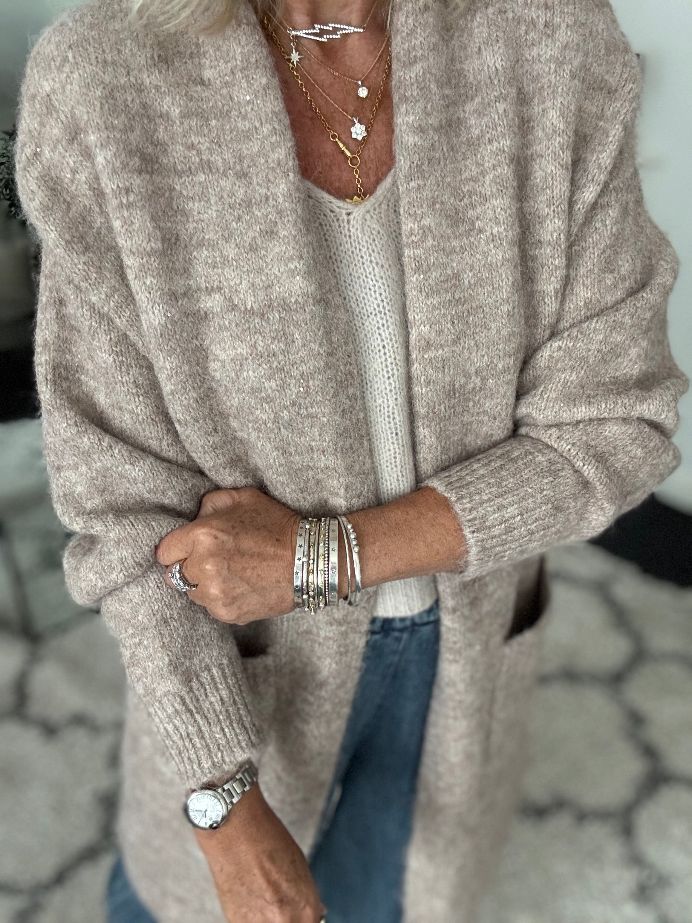Long Pocket Cardi in Stone