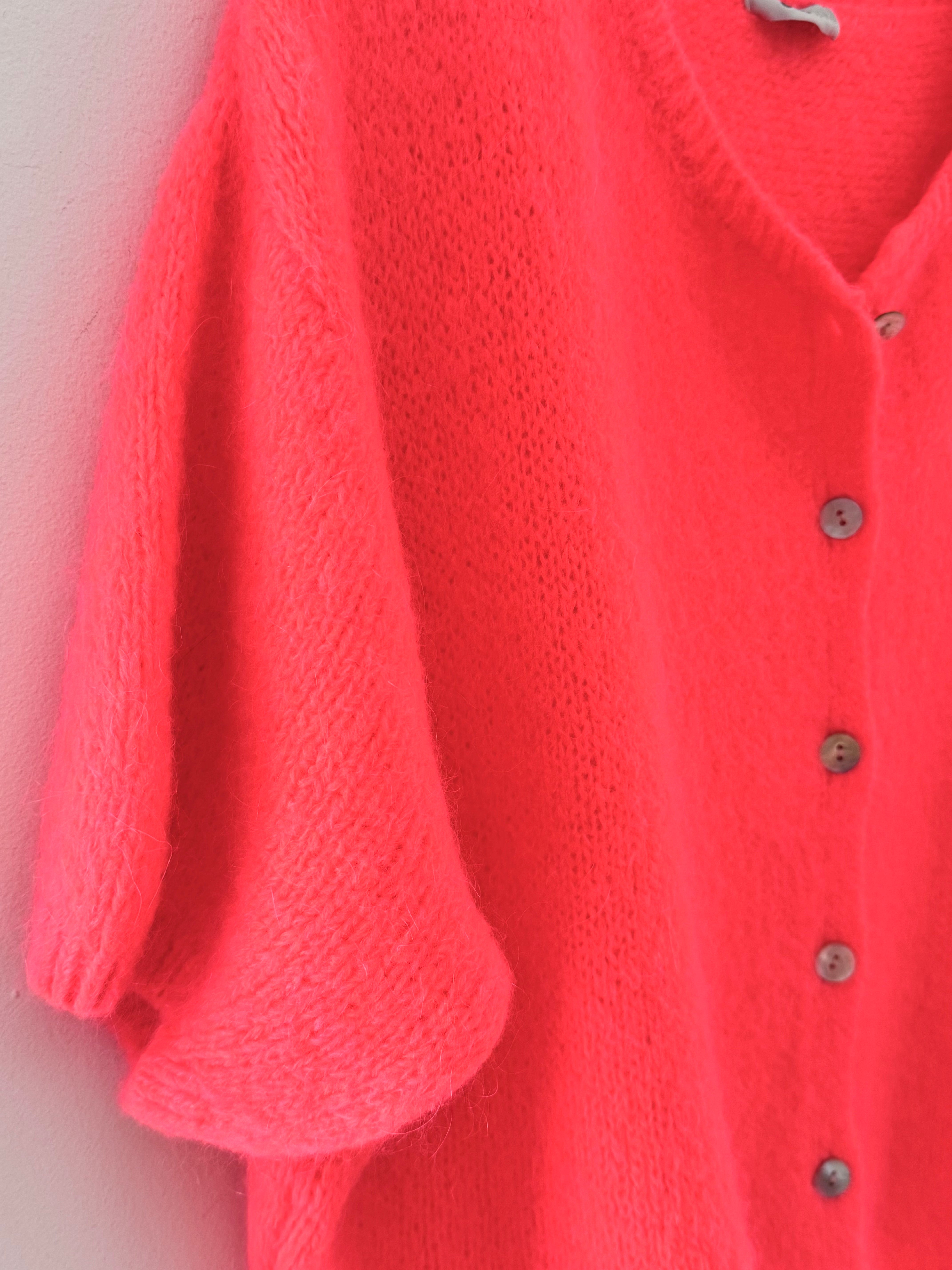 Super Soft Short Sleeve Cardi in Neon Coral