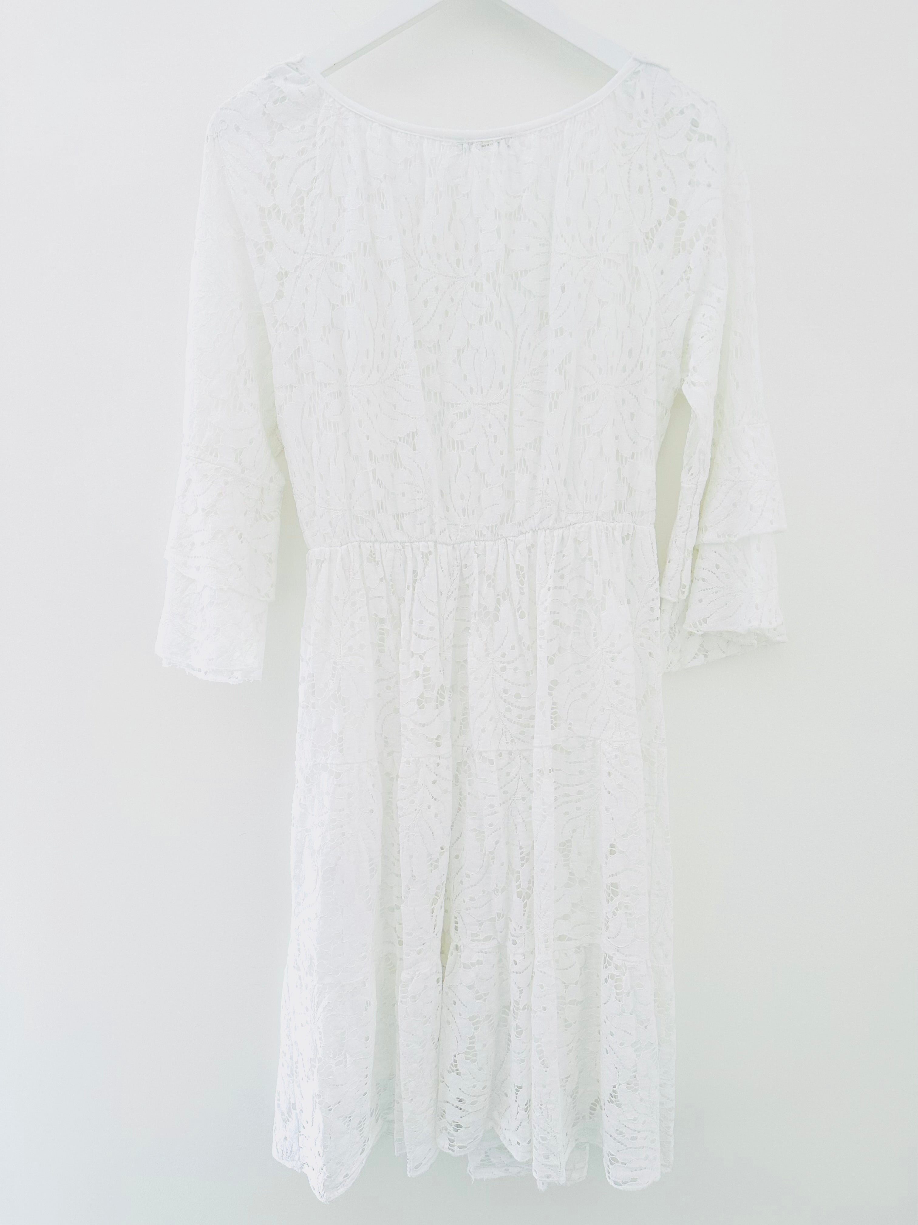 White Lace V Neck Dress