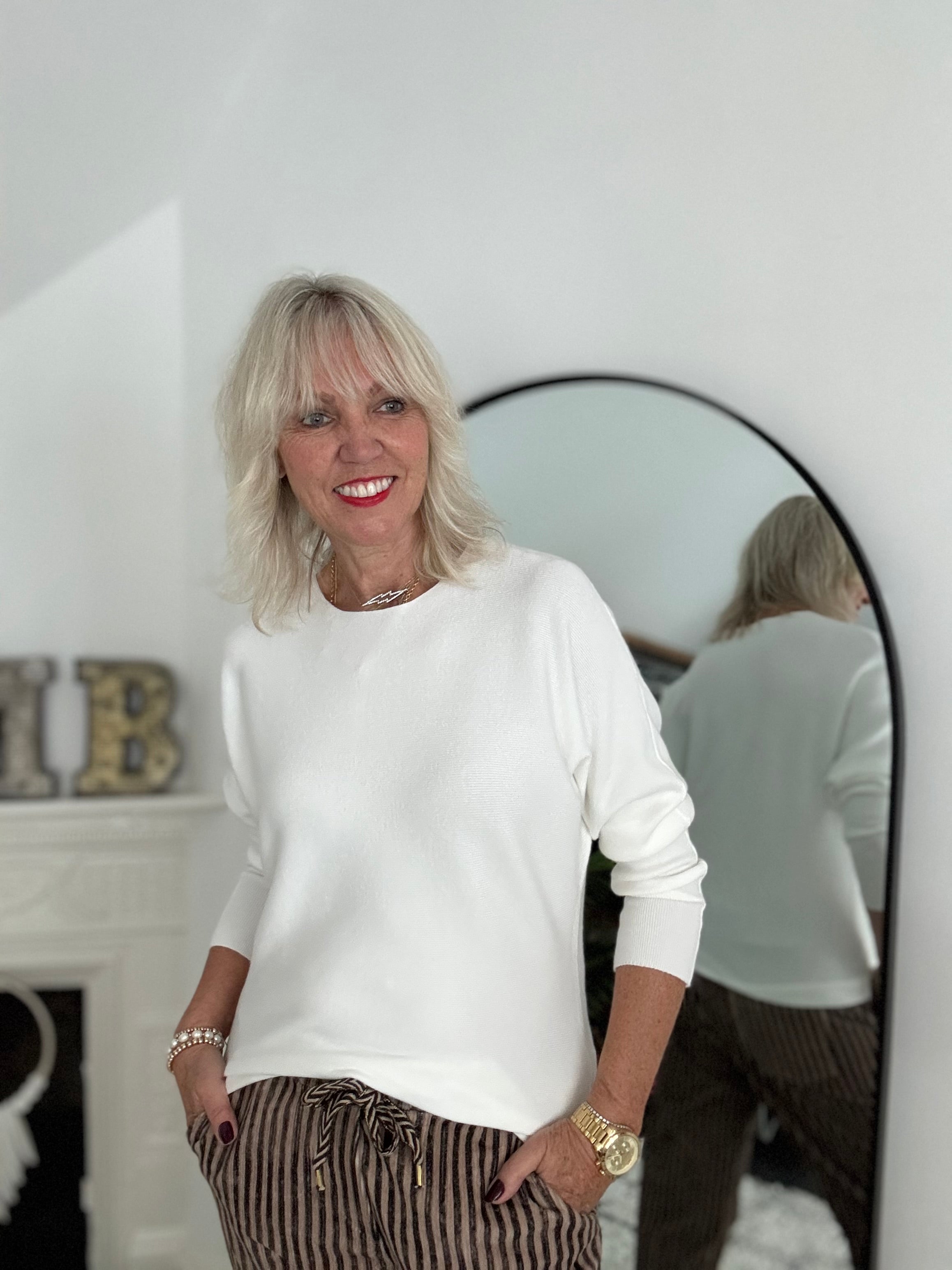 Simple Ribbed Jumper in Winter White