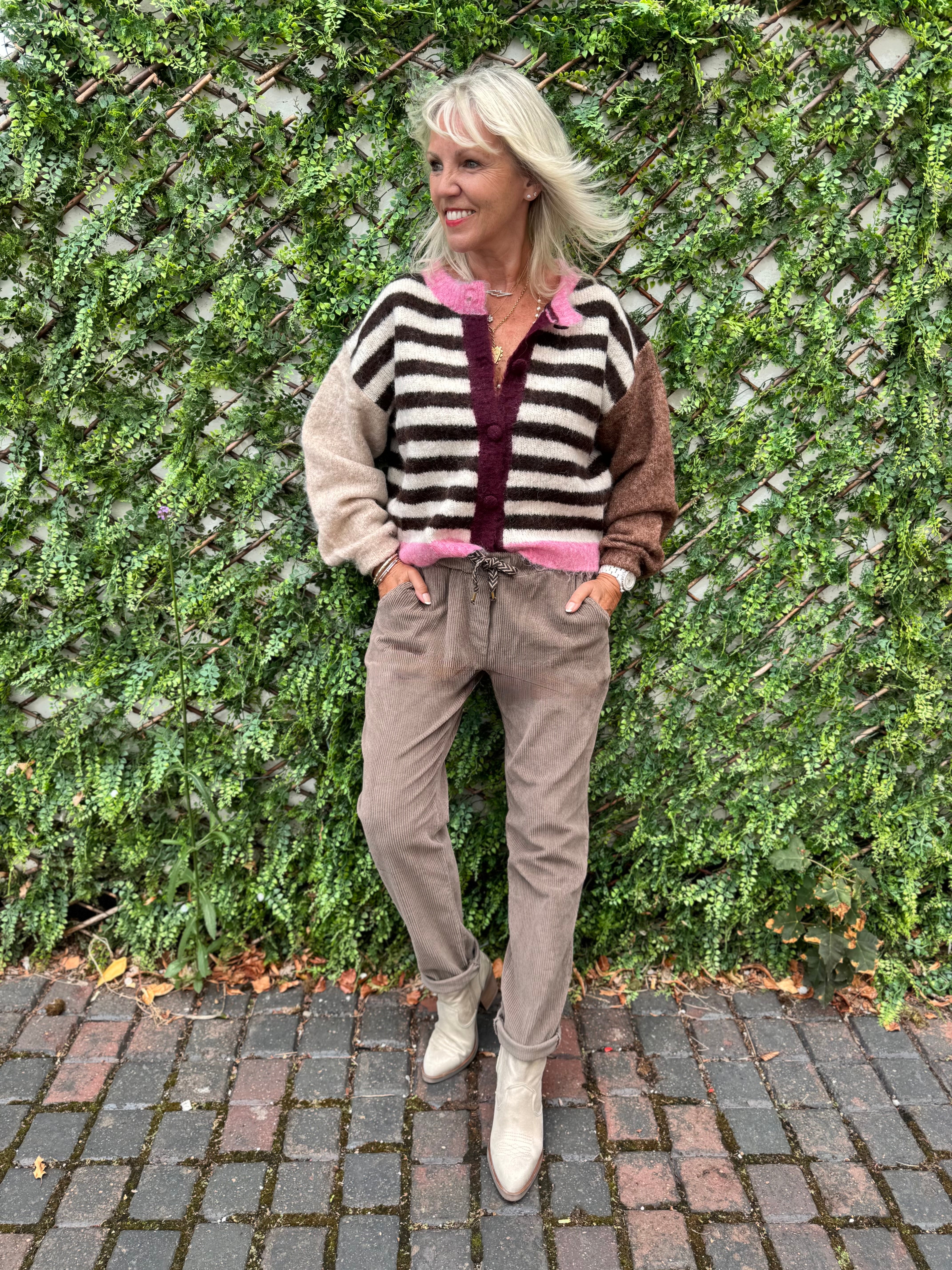 Stripe Mohair Cardi in Pink & Cocoa