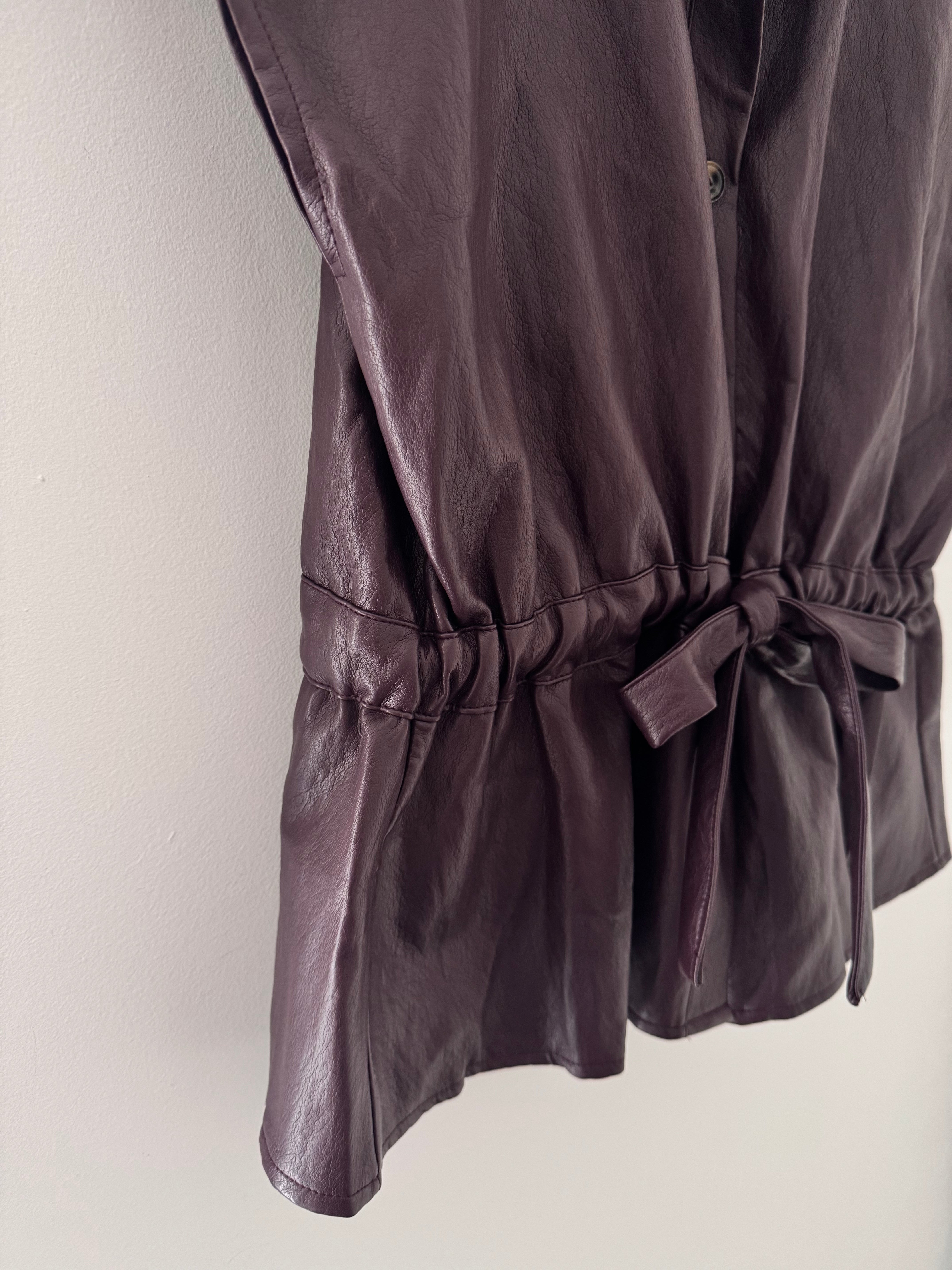 Designer Leather Gilet in Plum