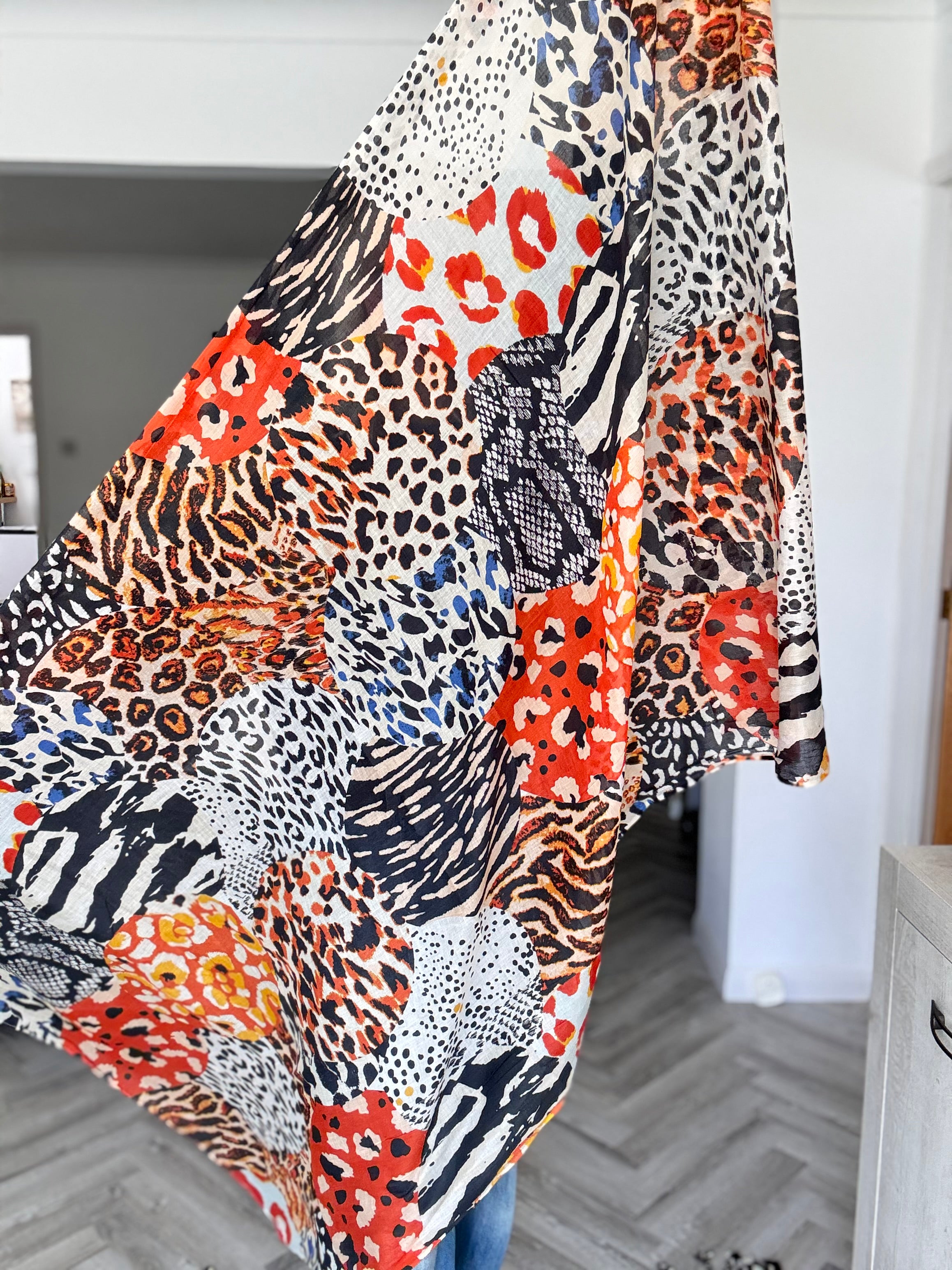 Large Multi Coloured Leopard Print Scarf