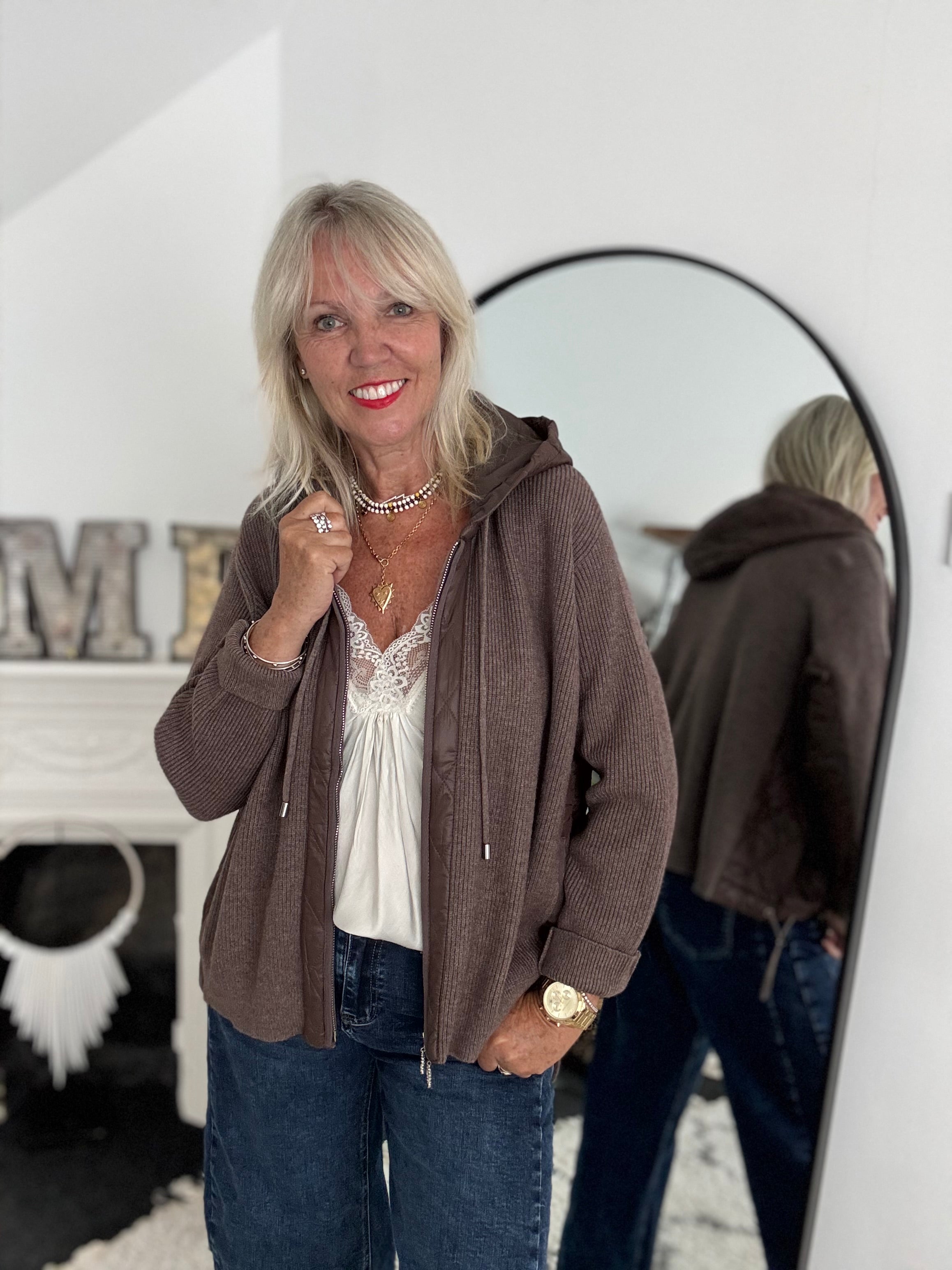 Hooded Knit Jacket in Chocolate