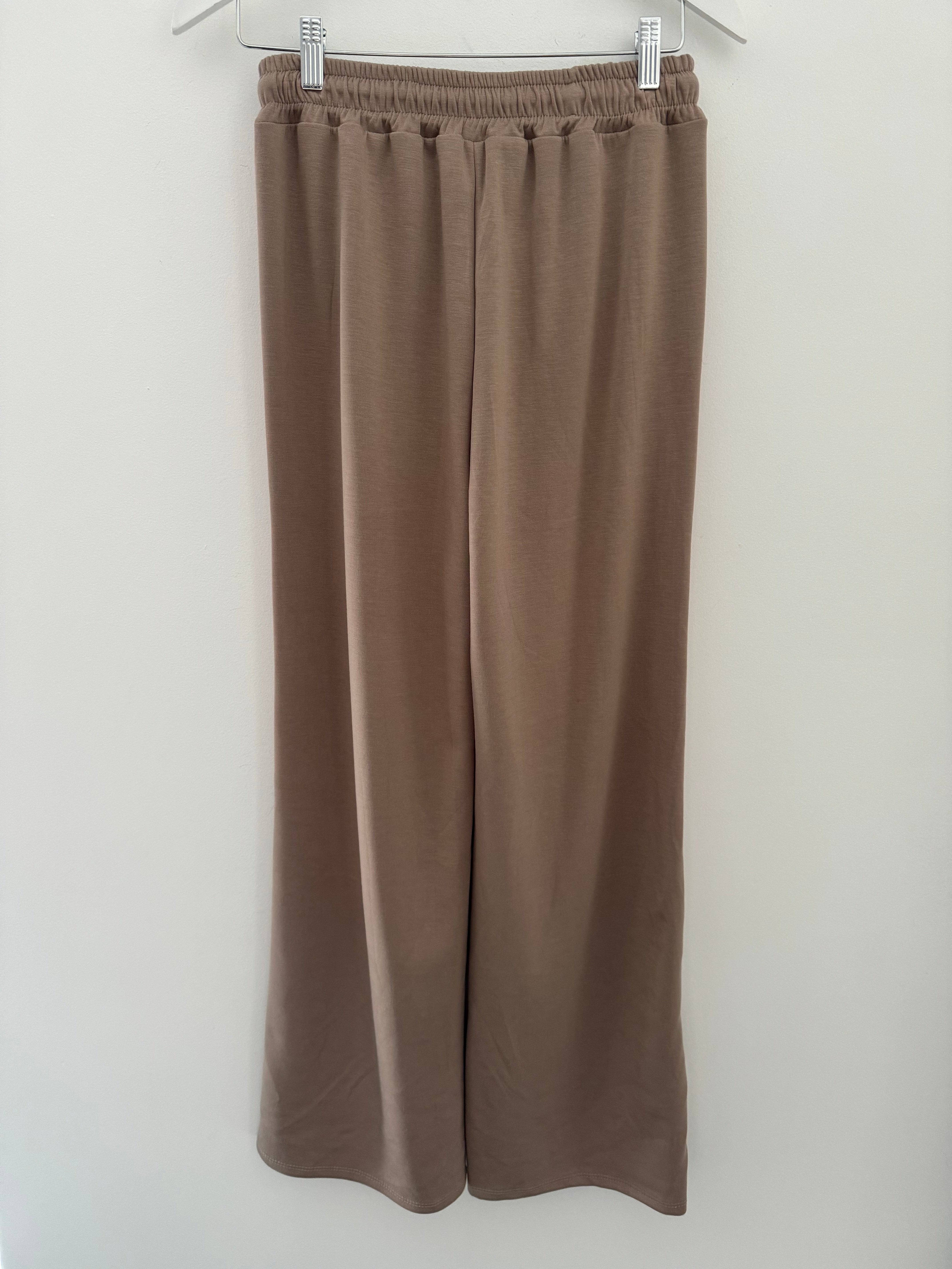 Wide Leg Jersey Trousers with Side Stripes in Mocha