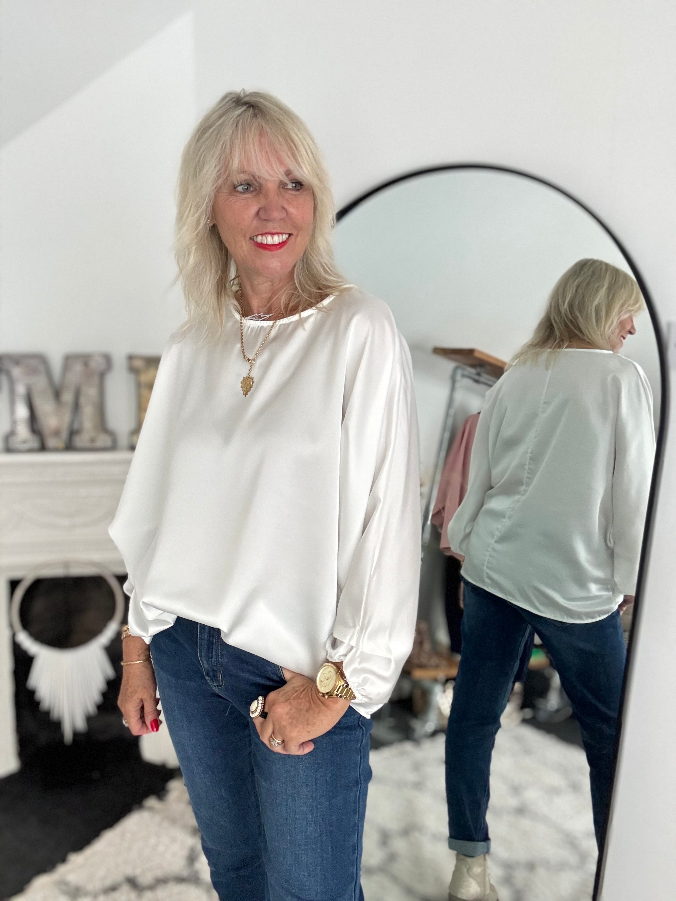 Silky Round Neck Top in Ivory
