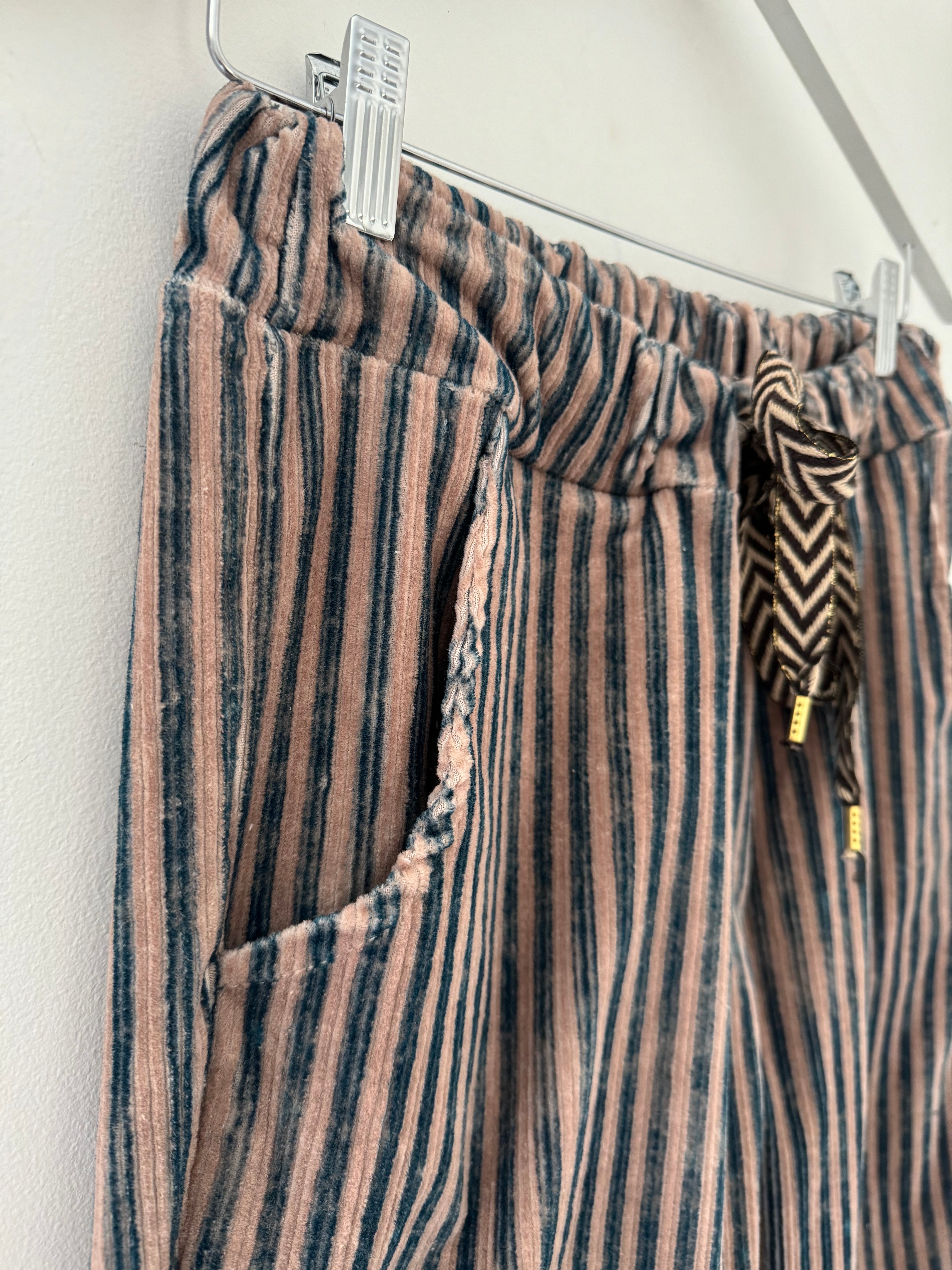 Chenille Cord Joggers in Mocha & Teal Stripe