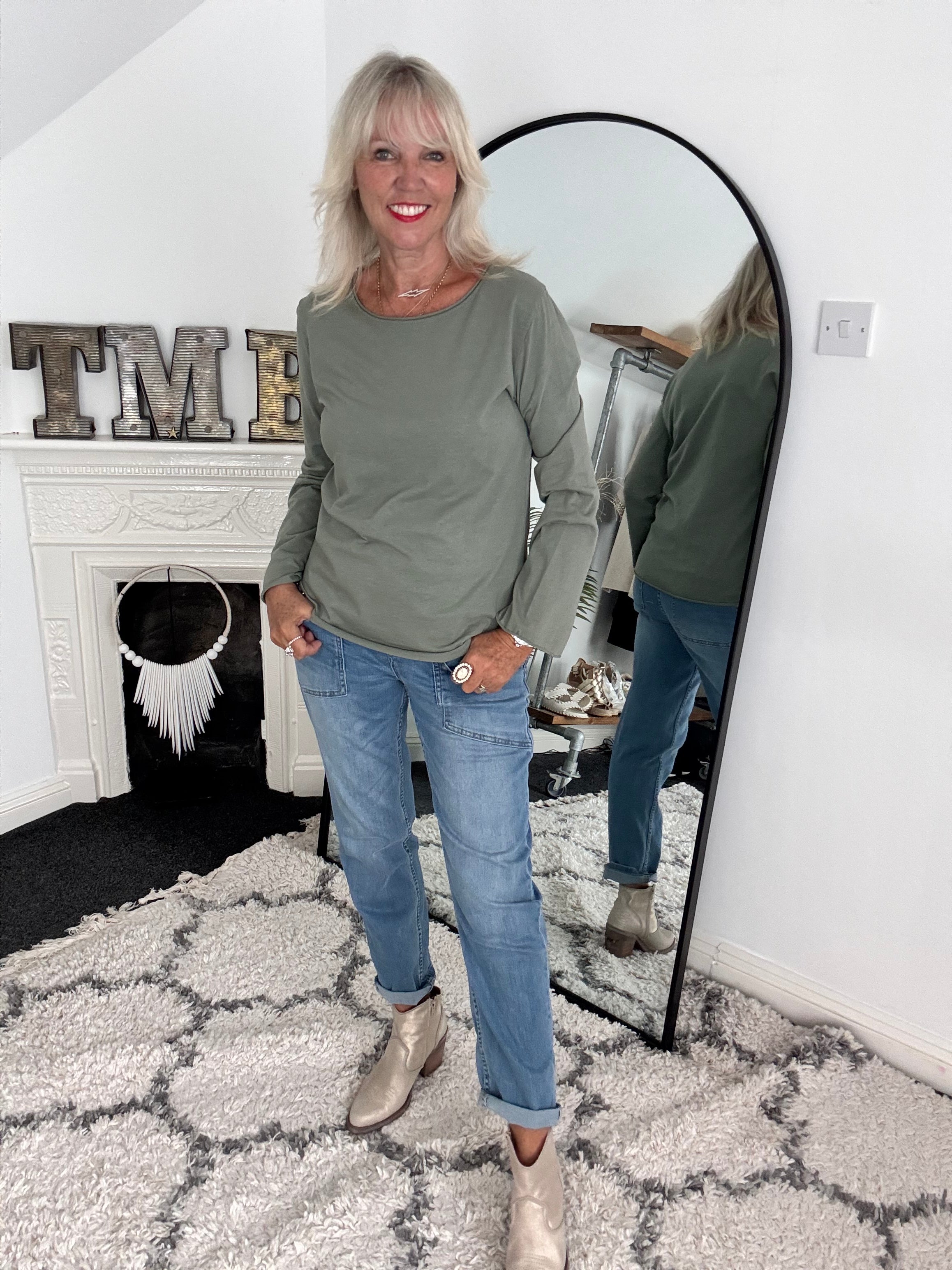 Long Sleeve Top with Flare Sleeves in Khaki