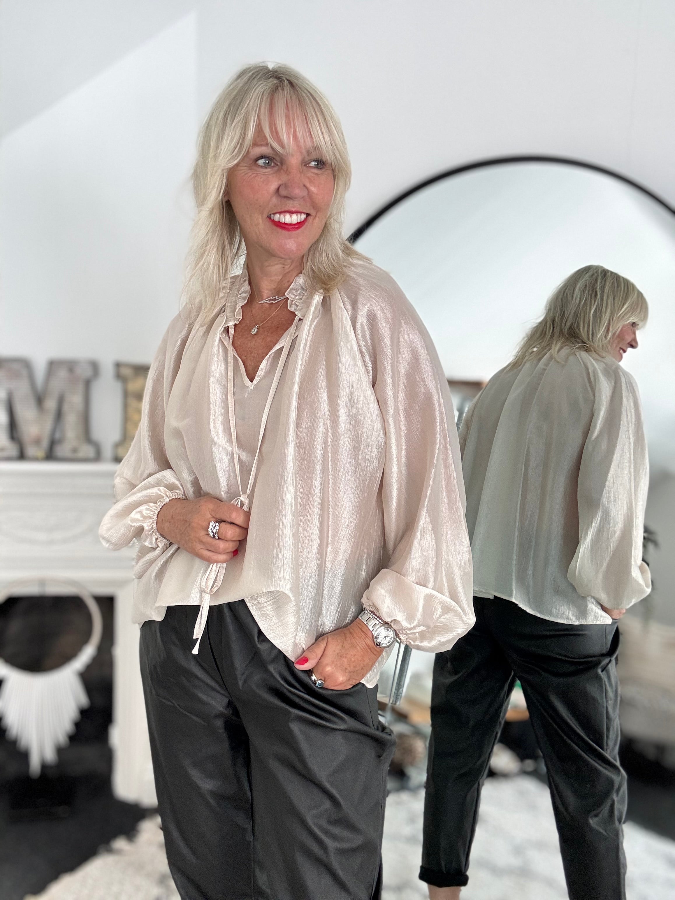 Silky Shimmer Blouse in Vanilla Blush