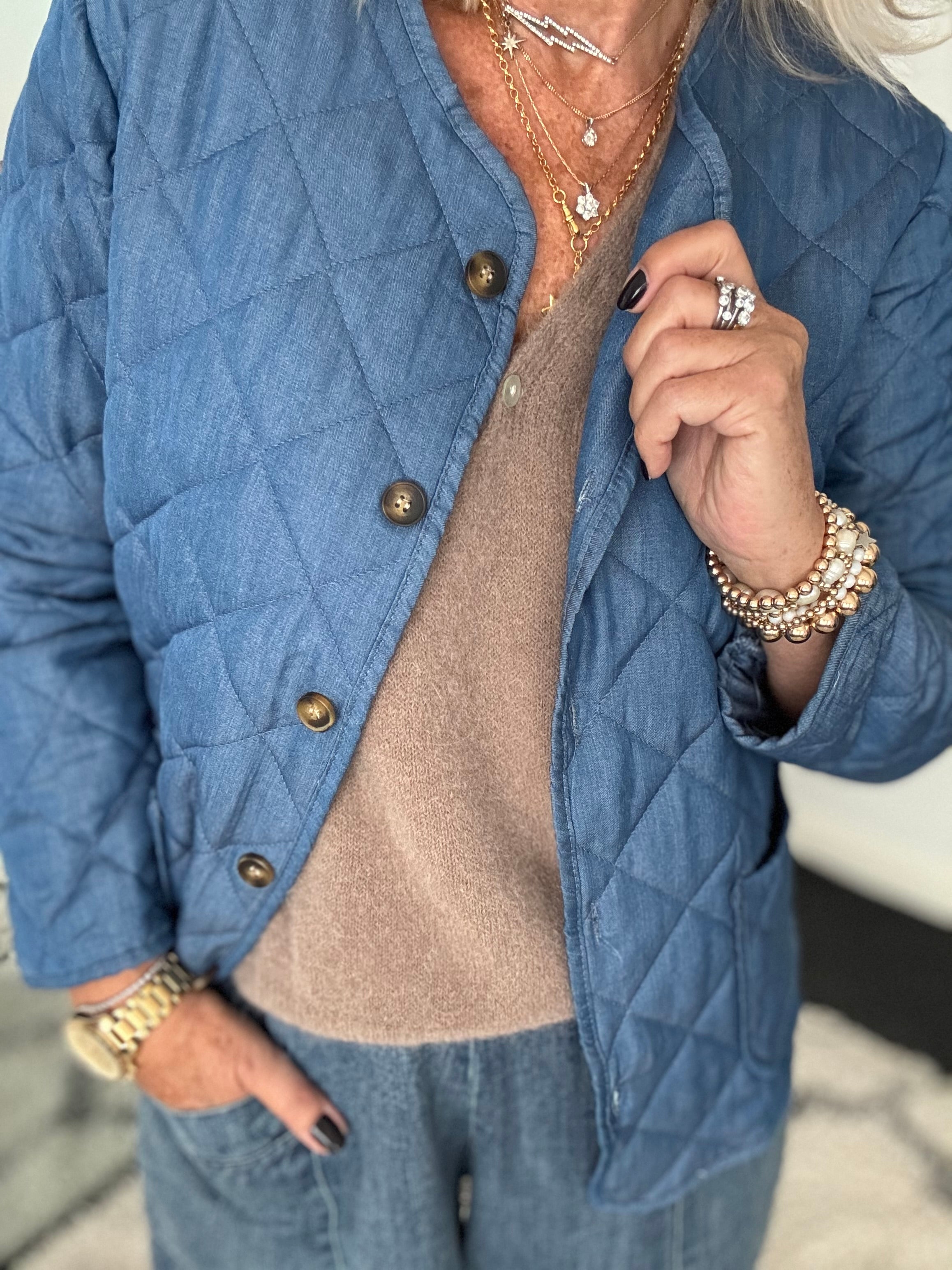Quilted Jacket in Mid Denim