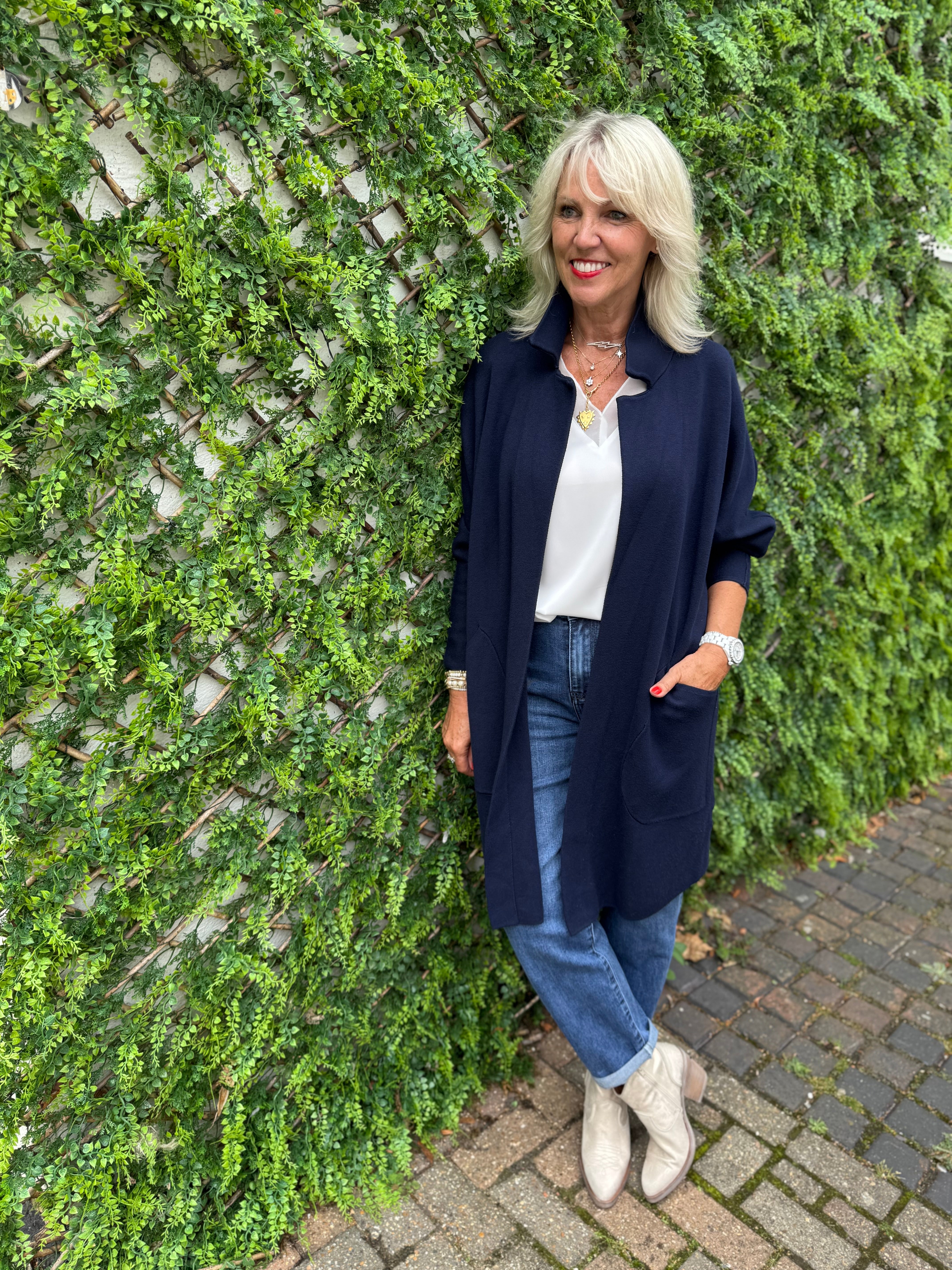 Long Knitted Coatigan in Navy