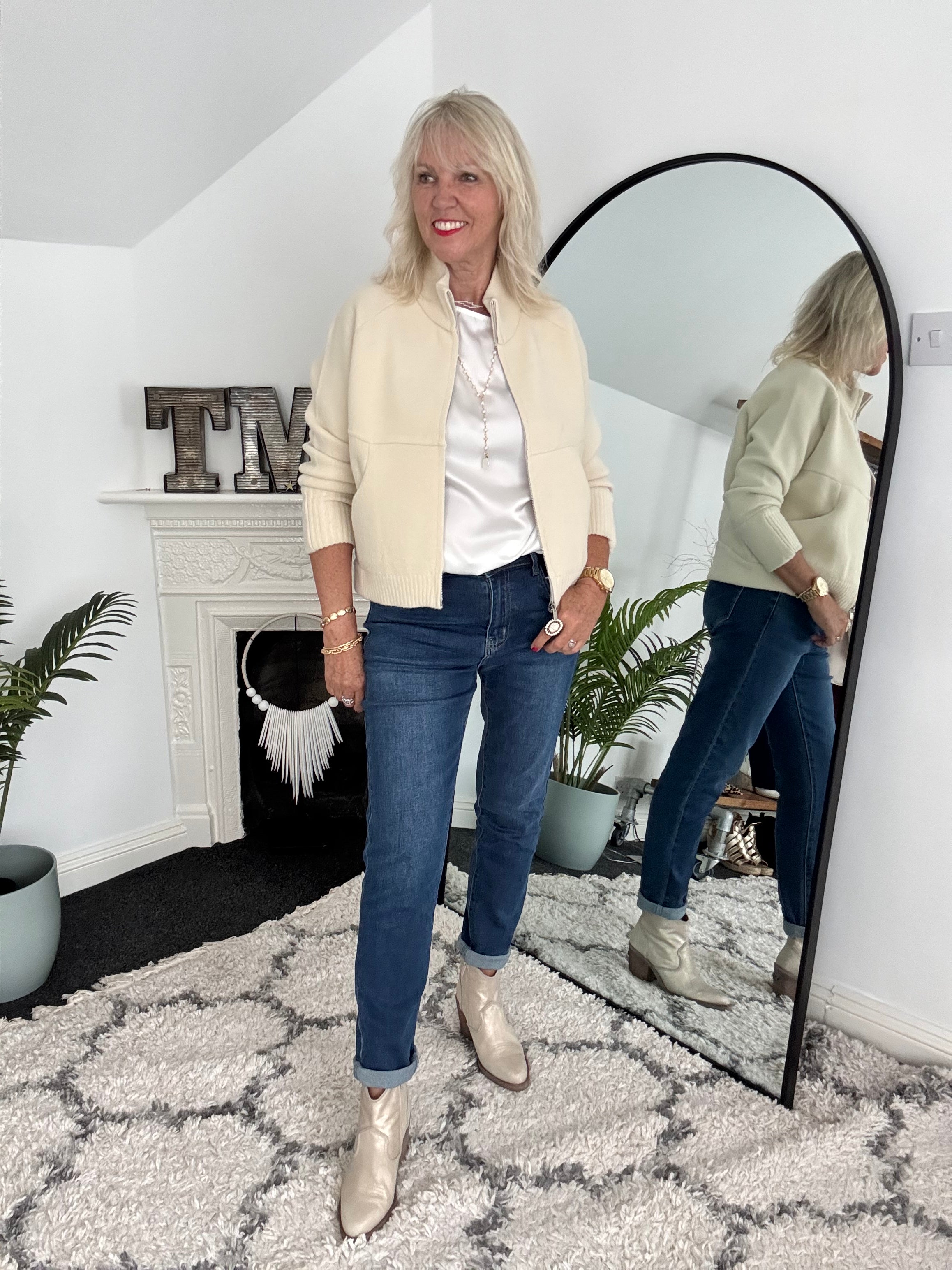 Knitted Cardi Jacket in Ecru