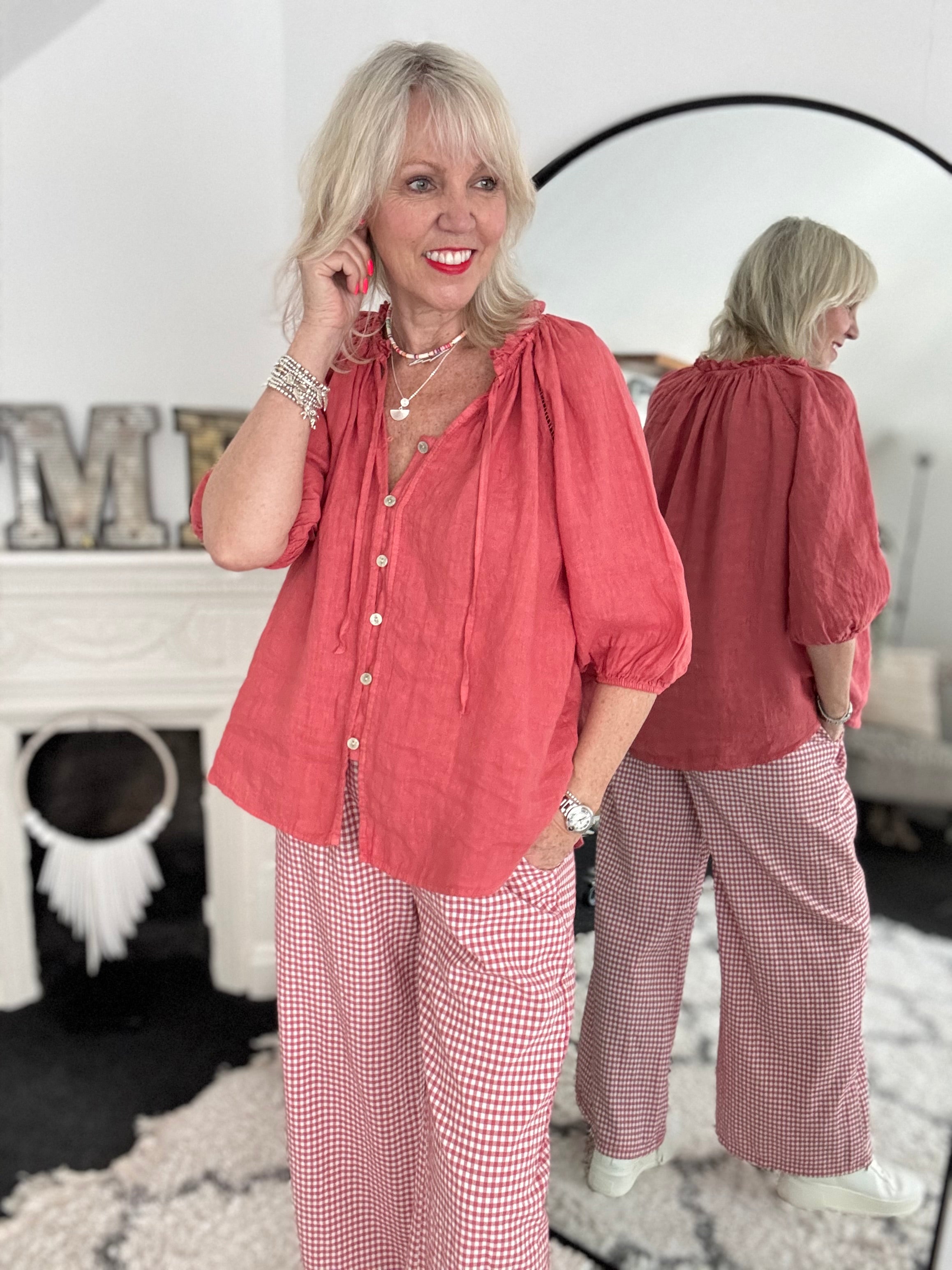 Pure Linen Designer Blouse in Pomegranate