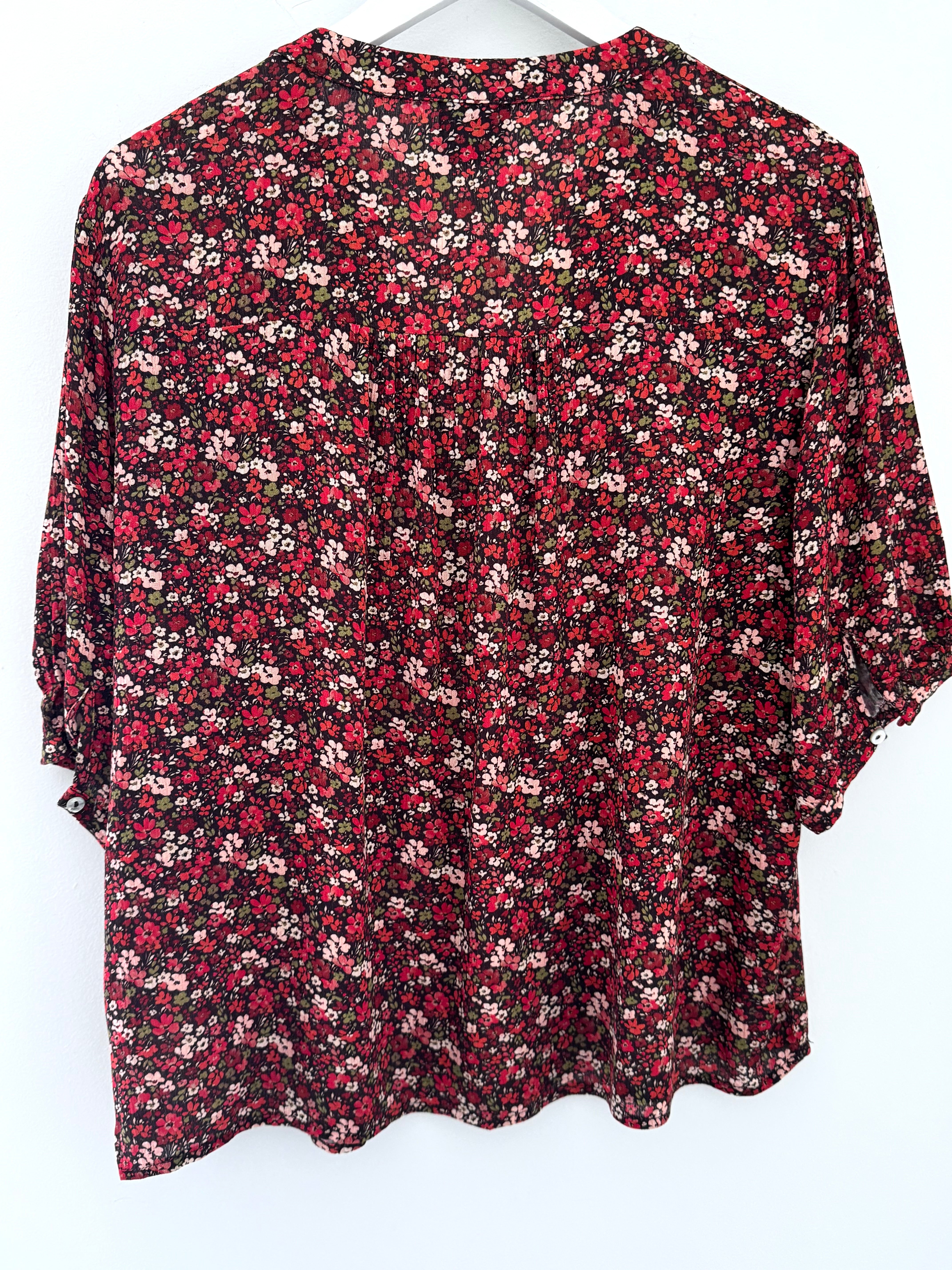 Ditsy Blouse in Red & Chocolate