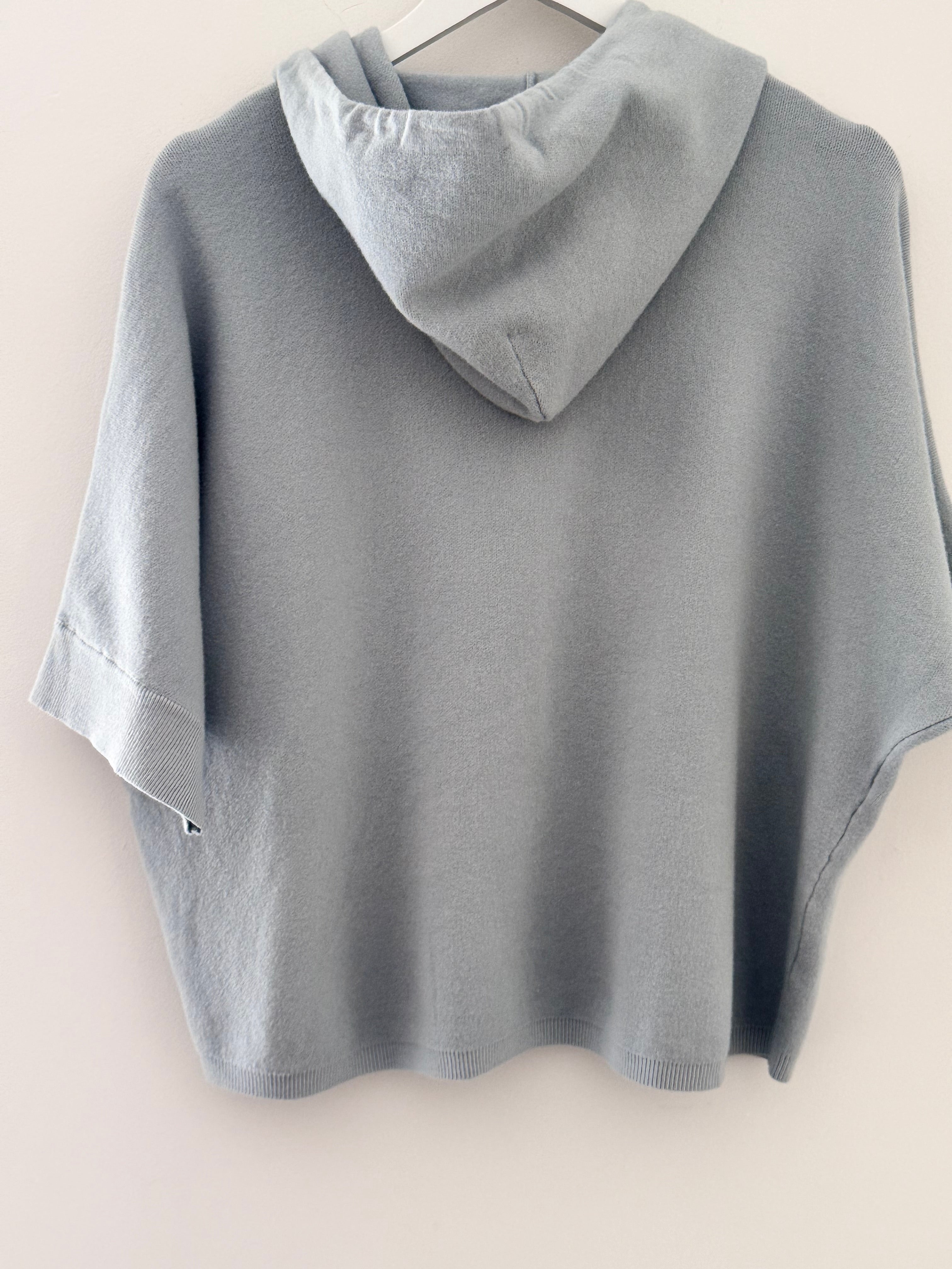 Soft Hooded Zipped Knit in Wedgewood