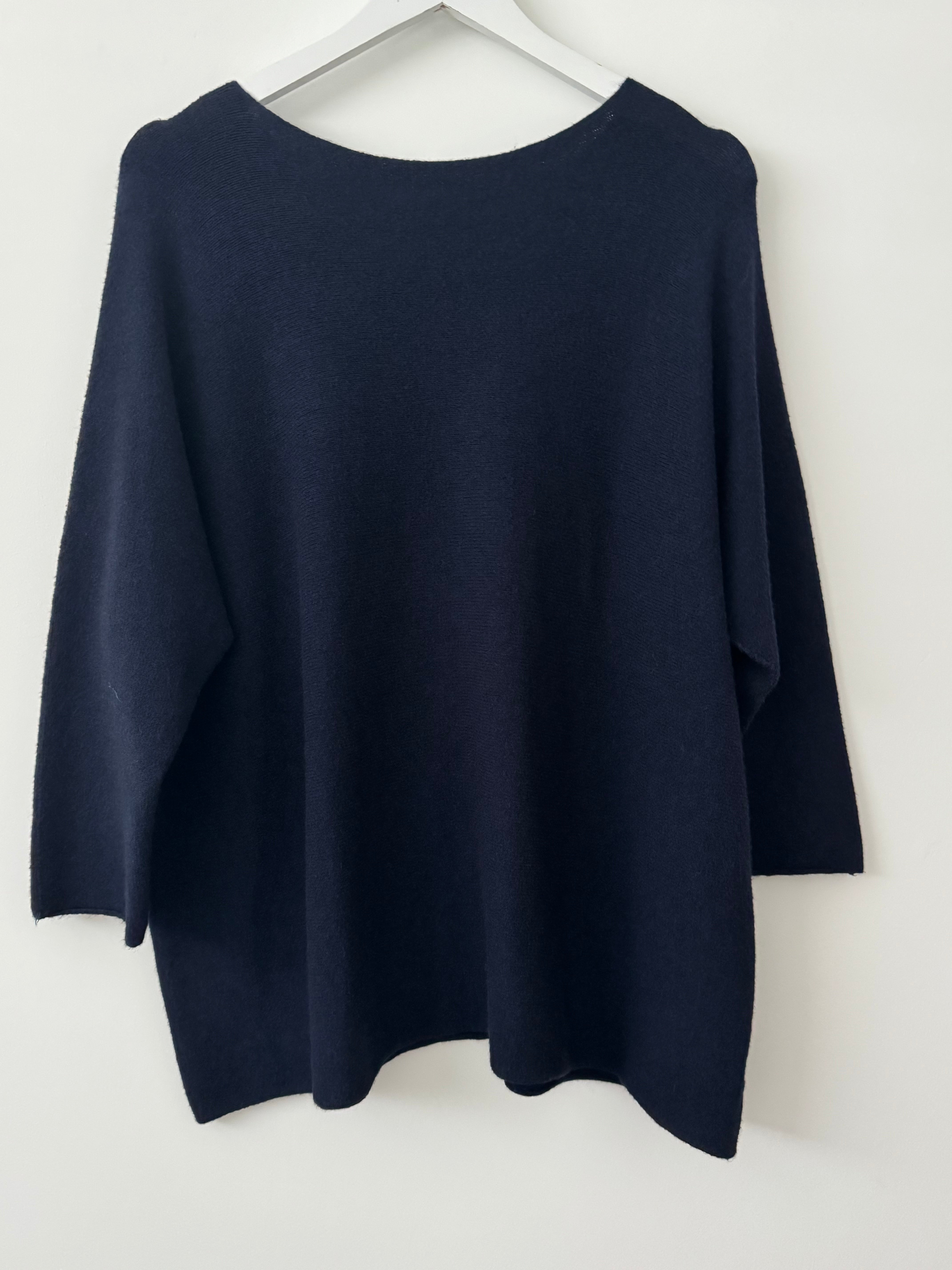 Slouchy Scoop Neck Jumper in Ink