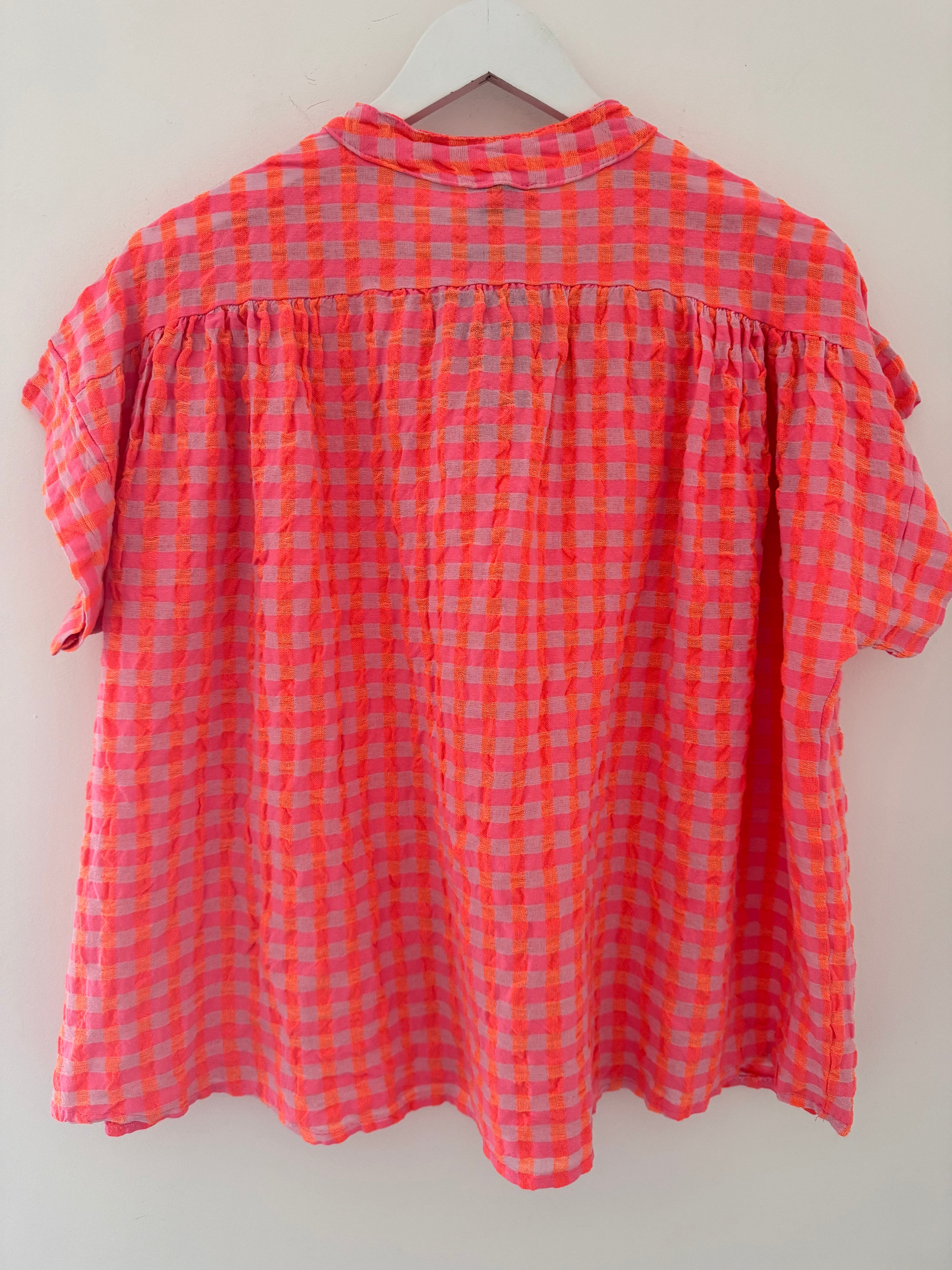 Check Top in Neon Pink & Orange