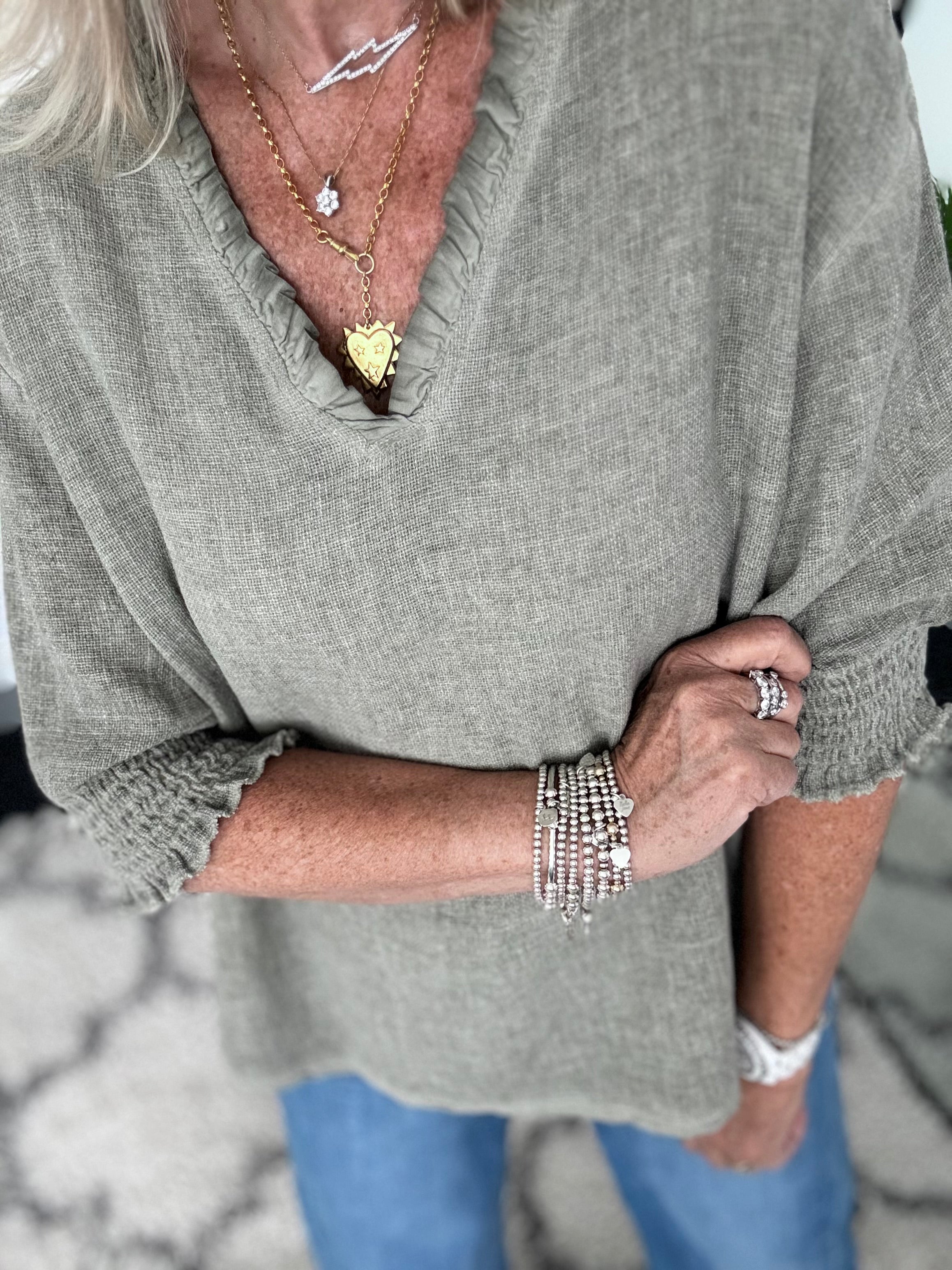 Linen & Cotton Top in Khaki