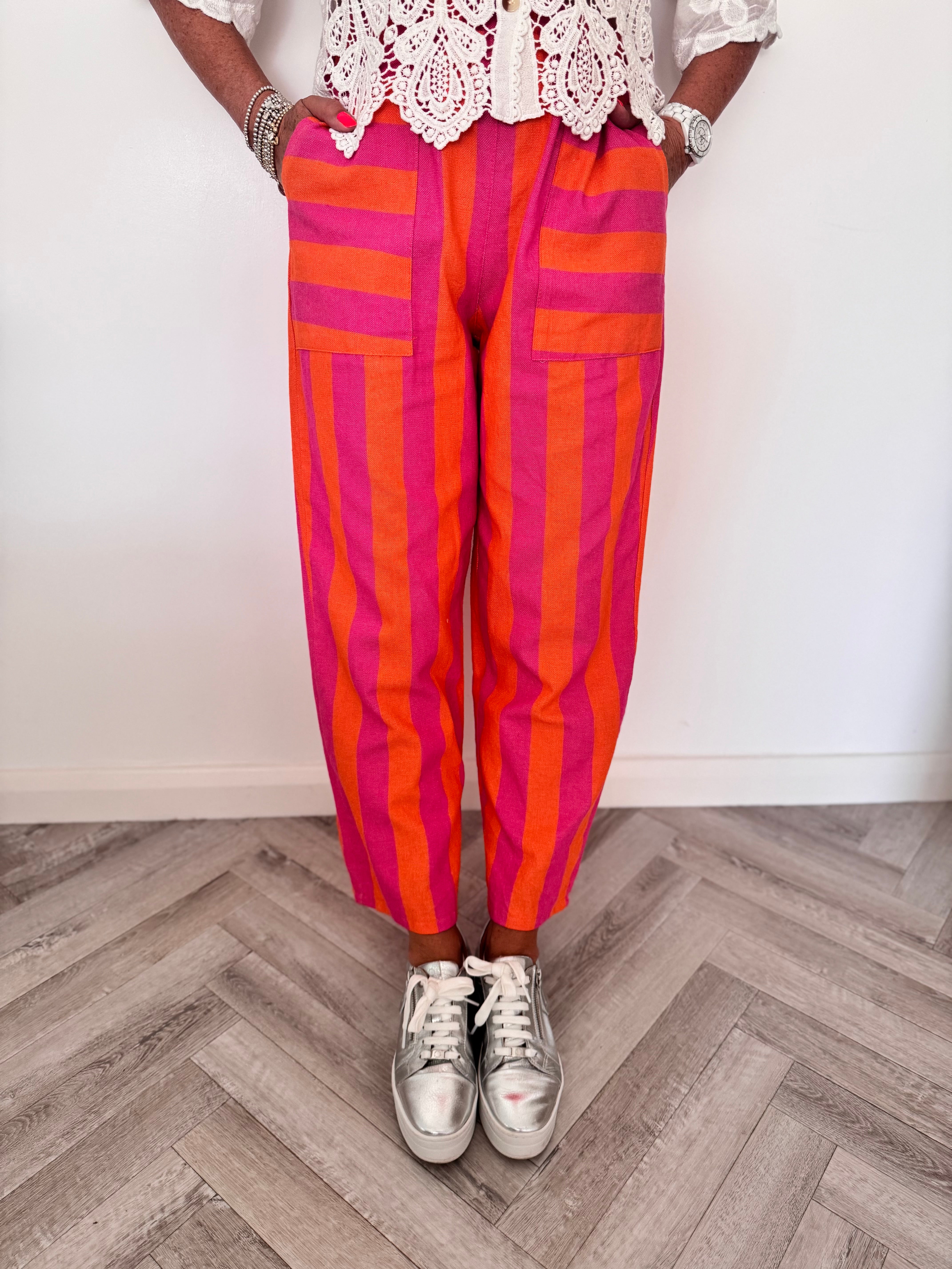 Stripe Trousers with Deep Pockets in Pink & Orange