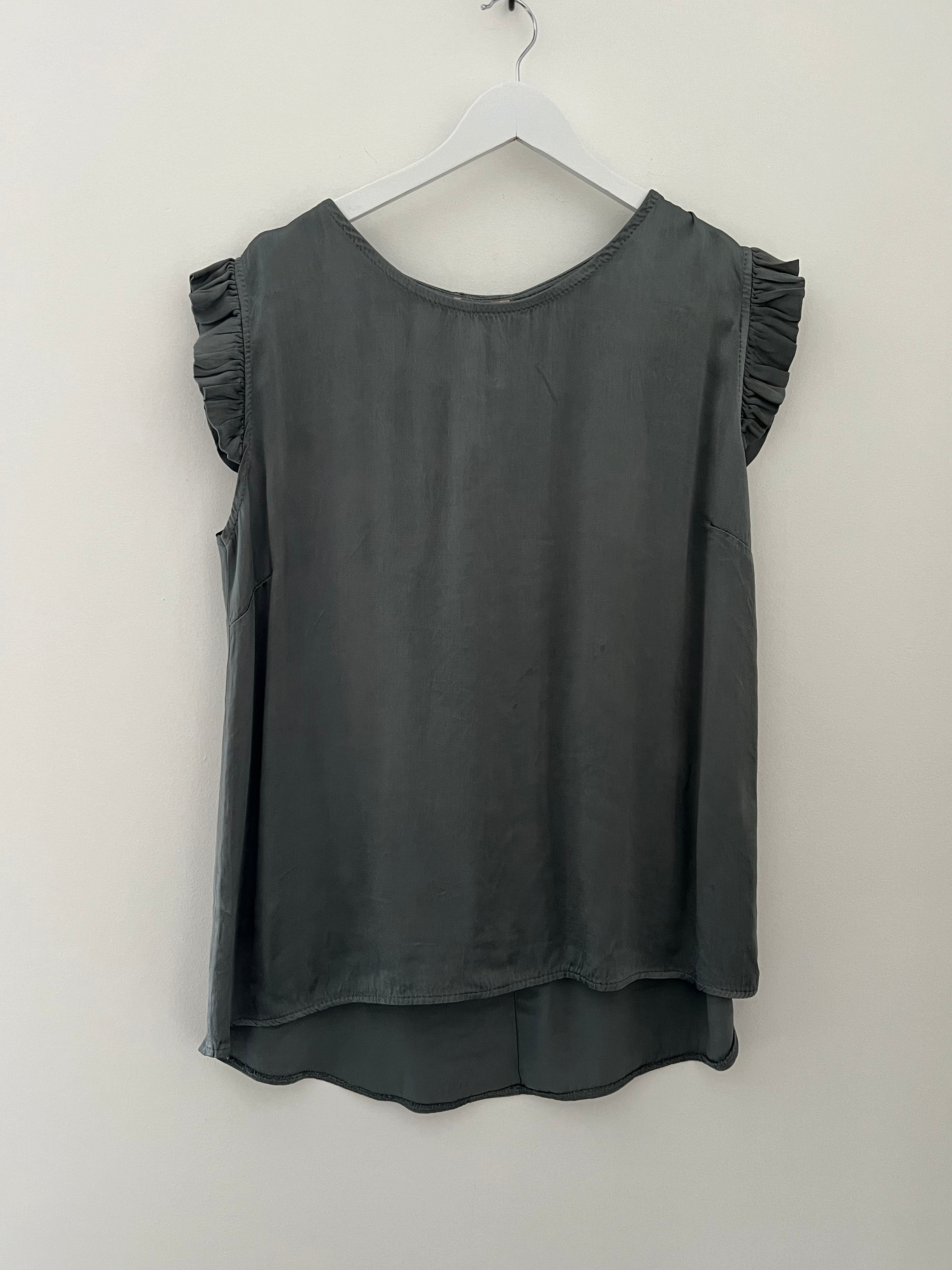 Silky Frill Sleeve Top in Sage Grey