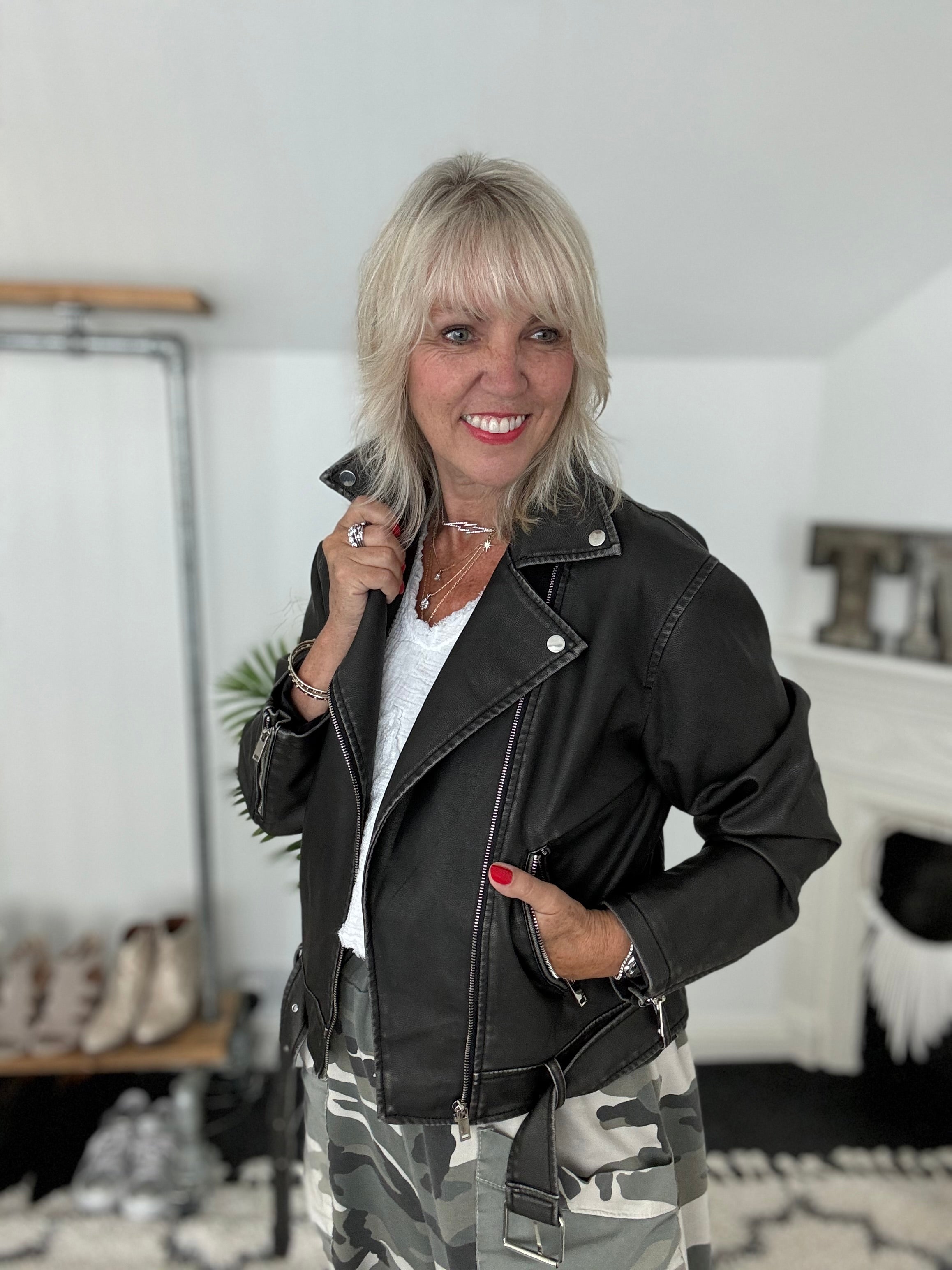 Leather Biker Jacket in Vintage Black The Meek Boutique