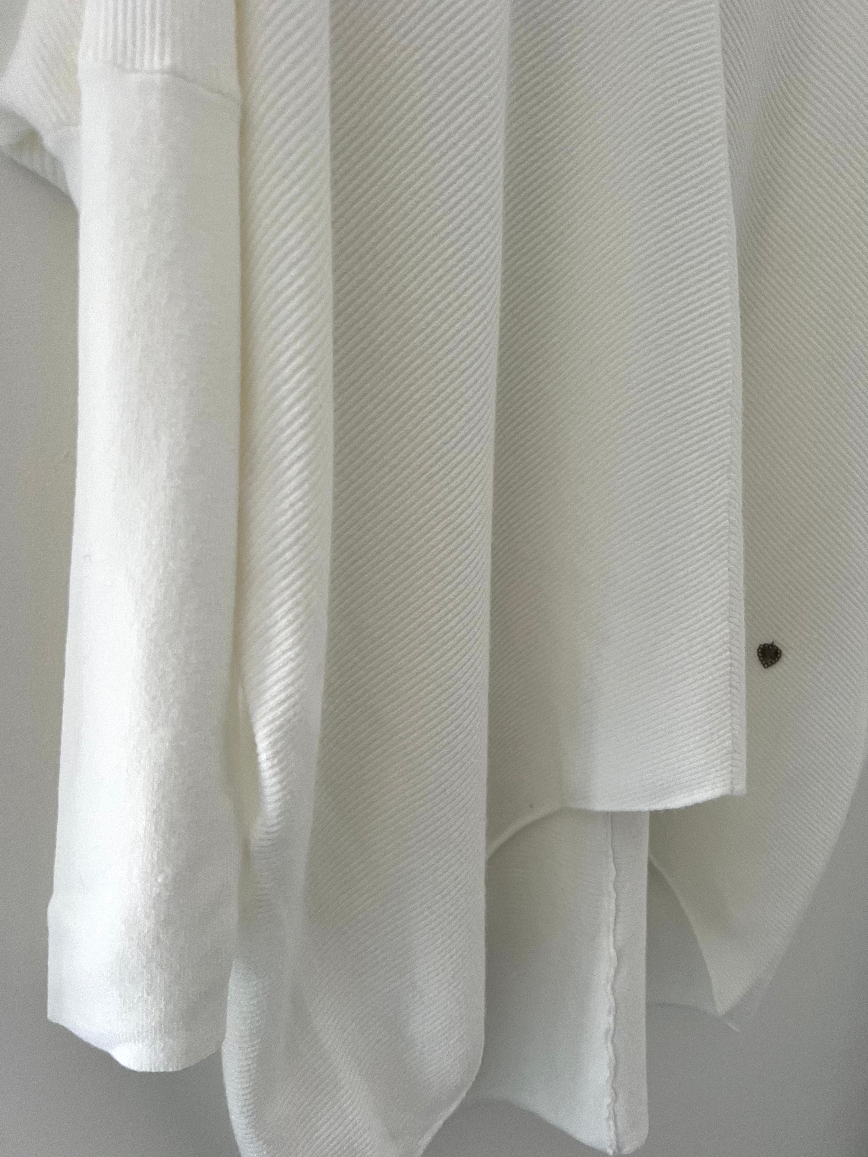 Fine Ribbed Roll Neck Poncho Jumper in Ivory