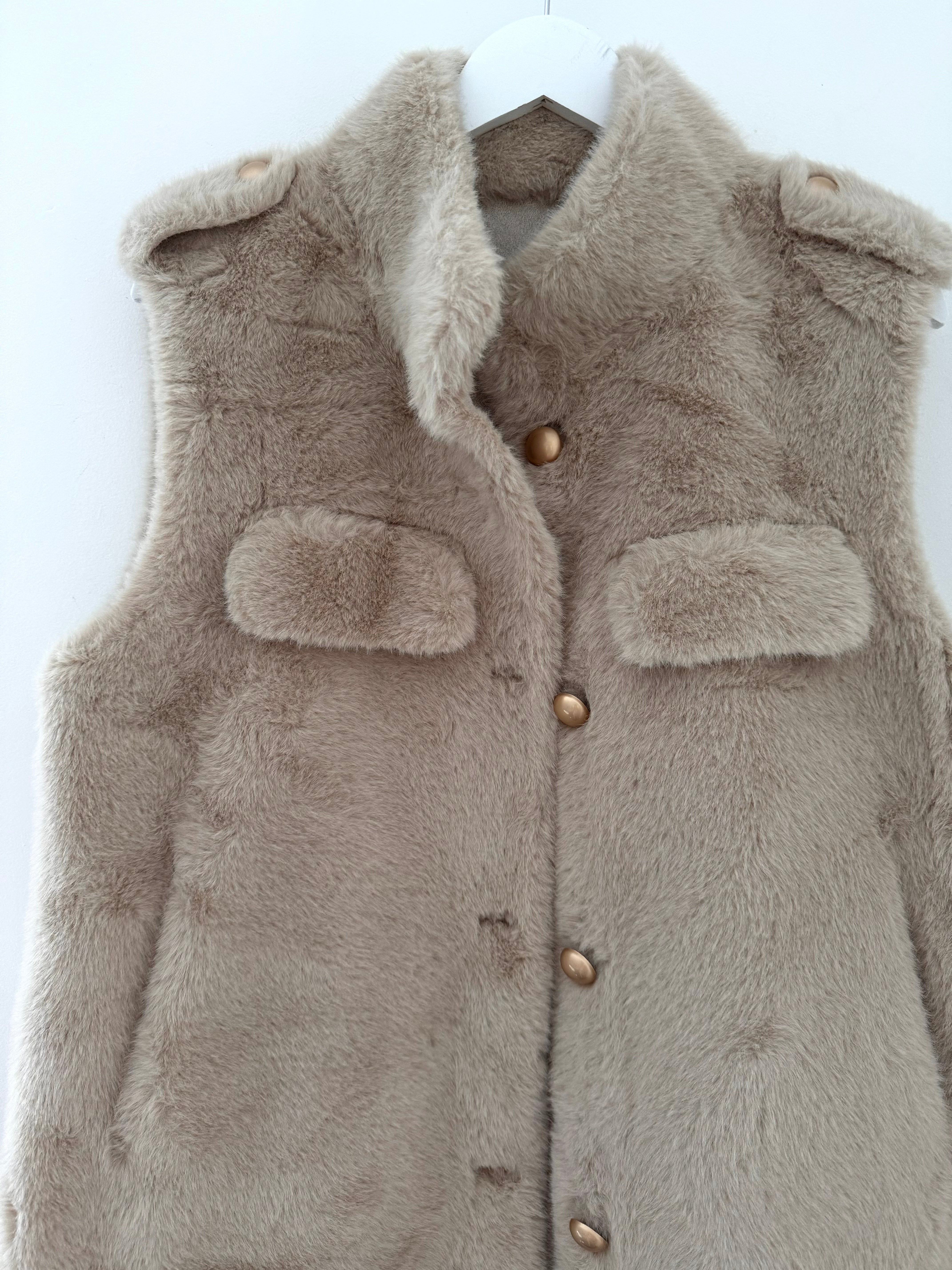 Designer Military Style Fur Gilet