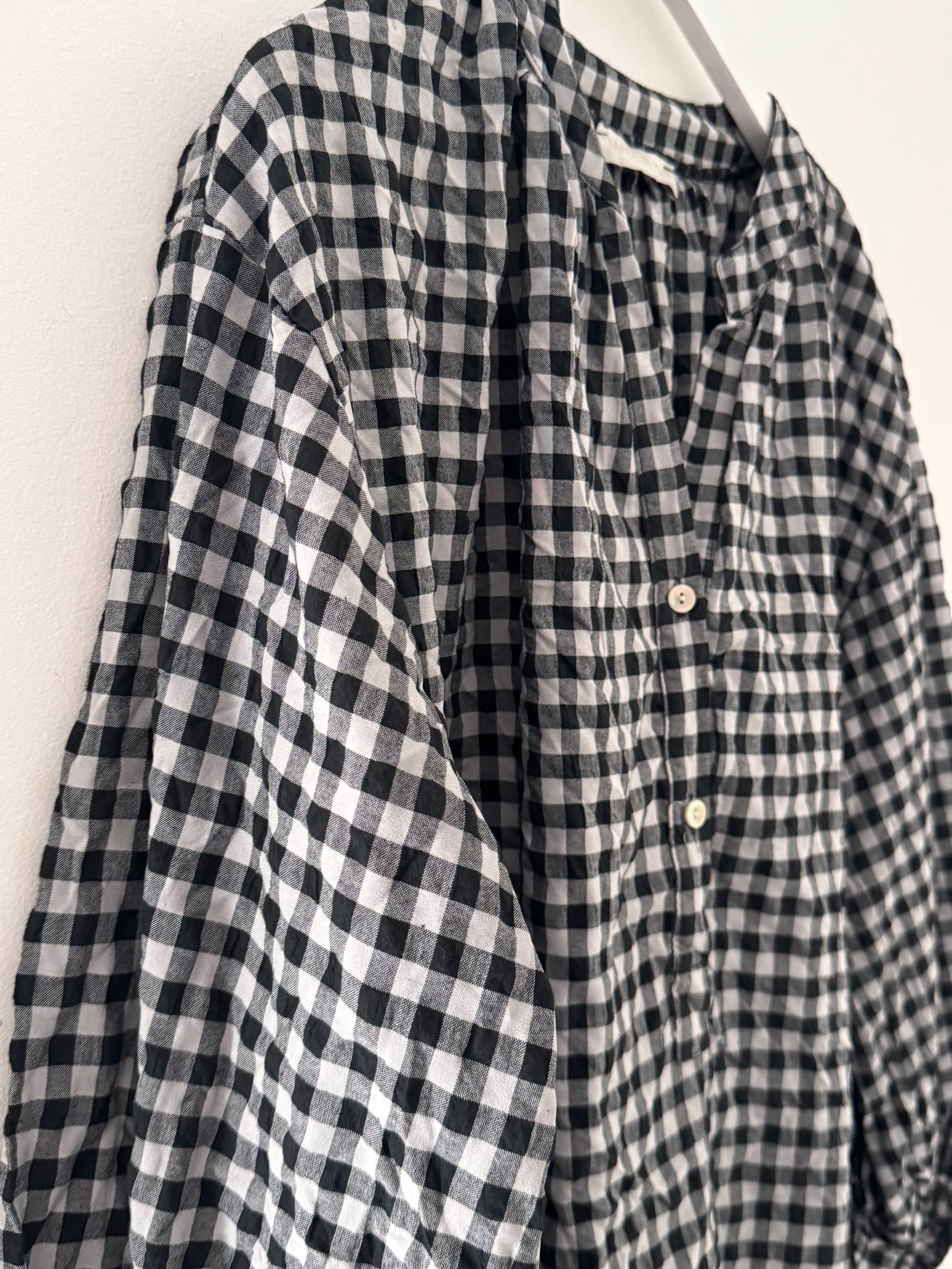 Oversized V Neck Check Top in Black & White