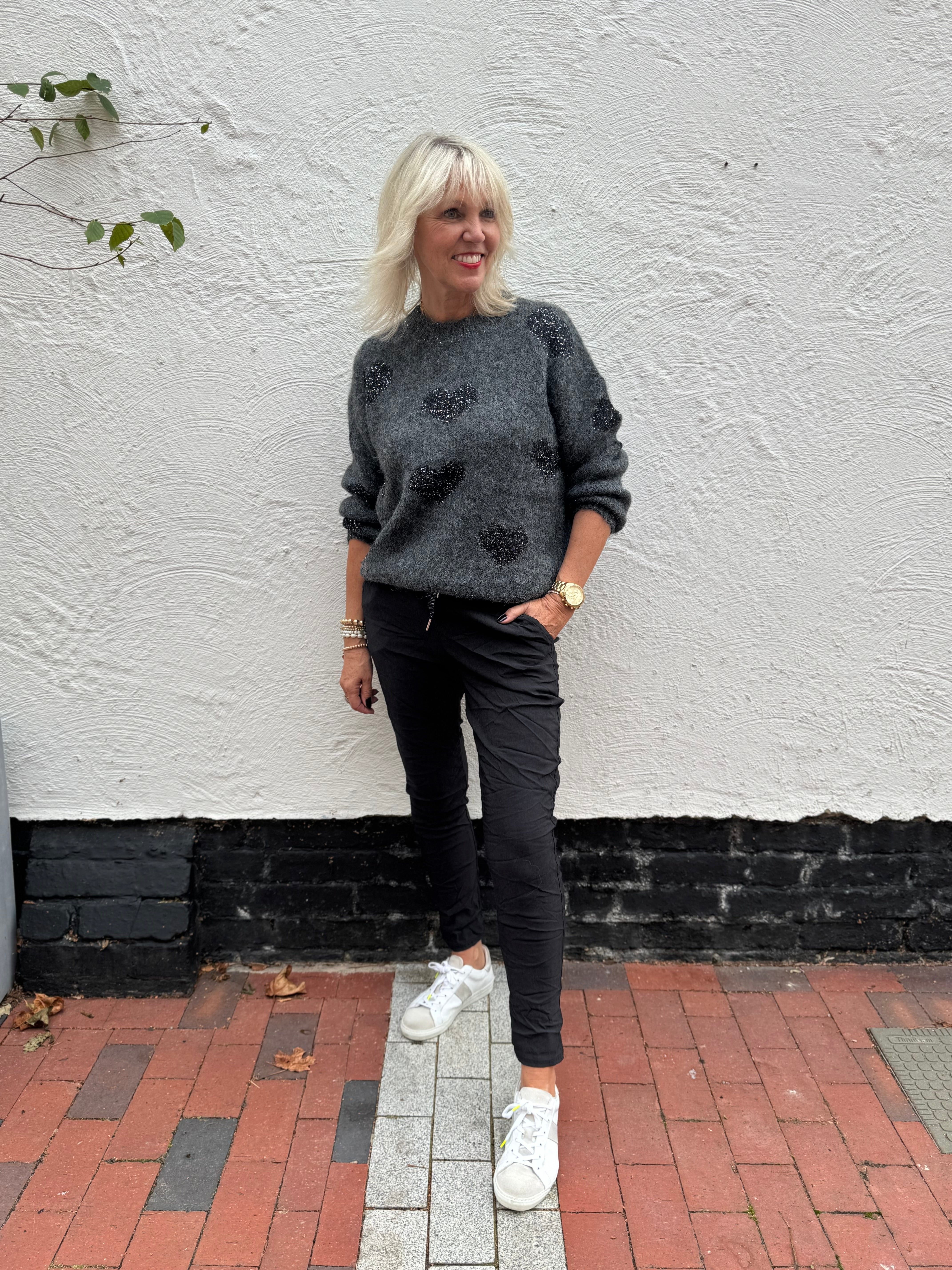 Super Stretch Joggers with Sparkly Tie in Black