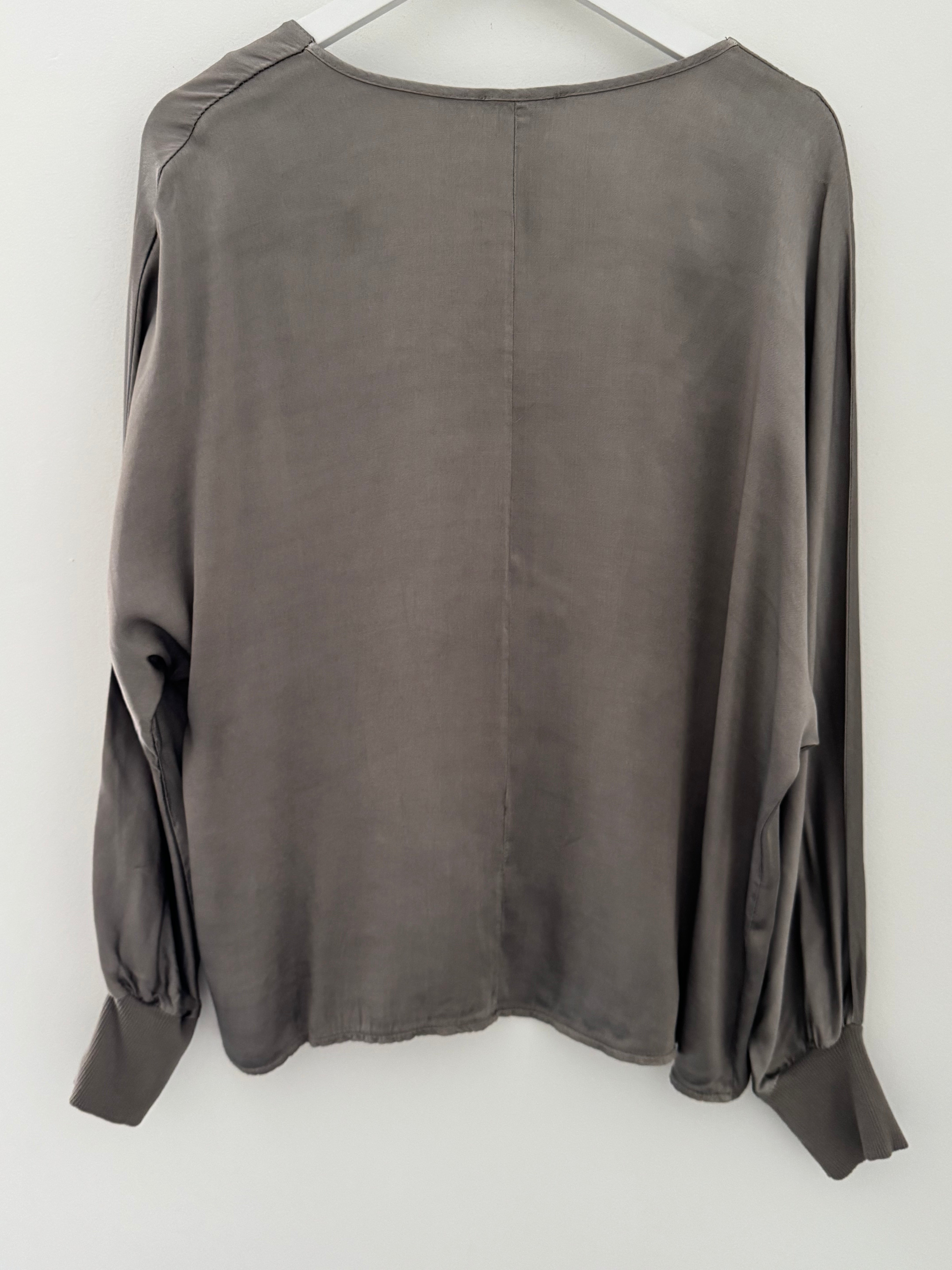 Silky V Neck Blouse in Mocha