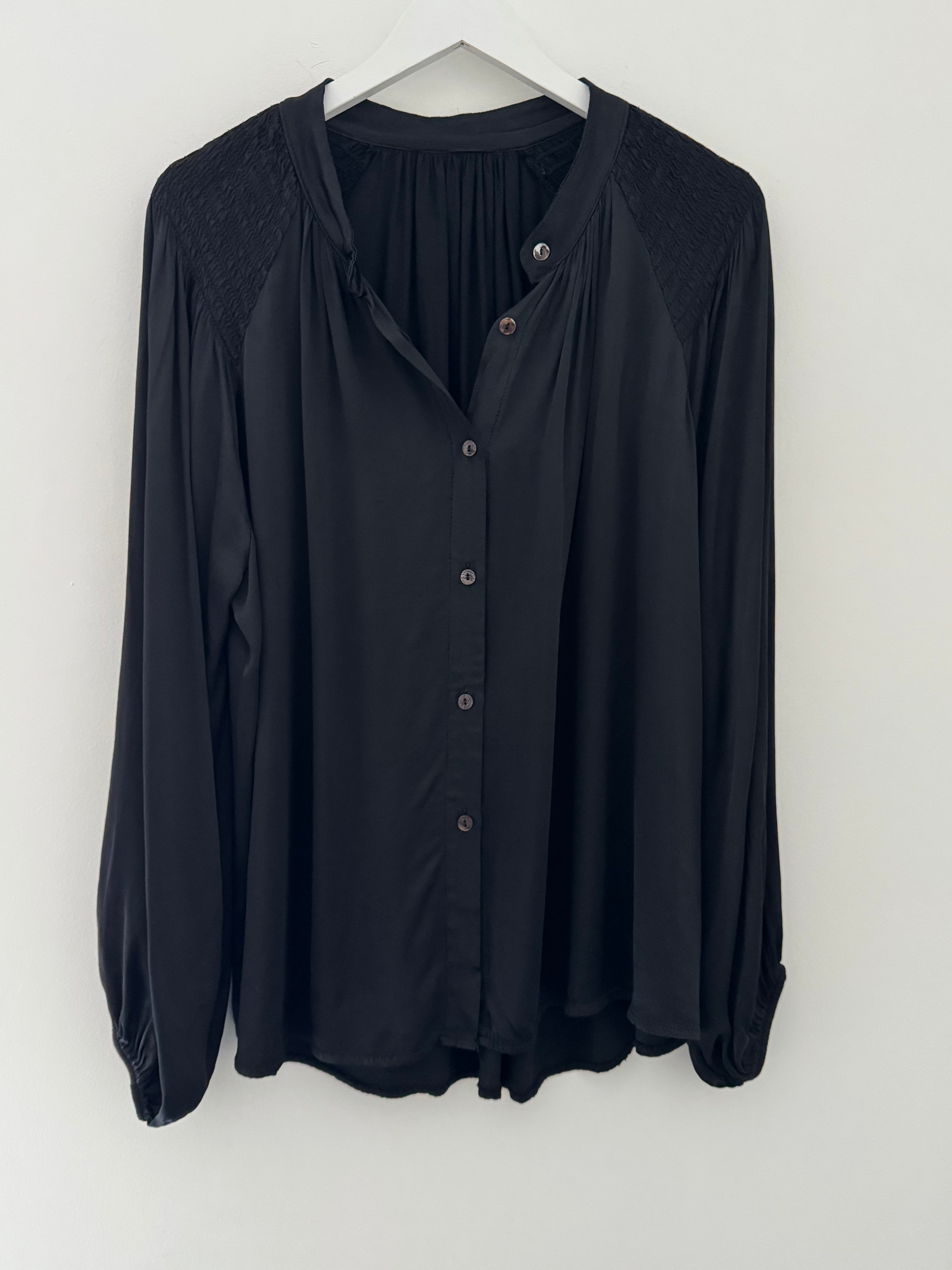 Silky Shirred Blouse in Black