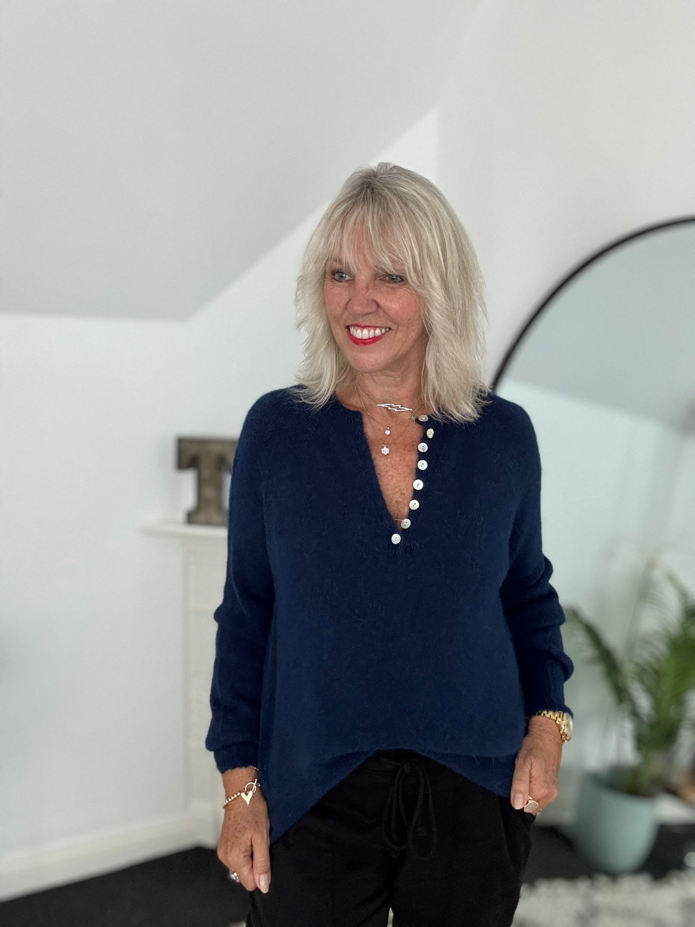 Softie Jumper with Button Neck in Navy