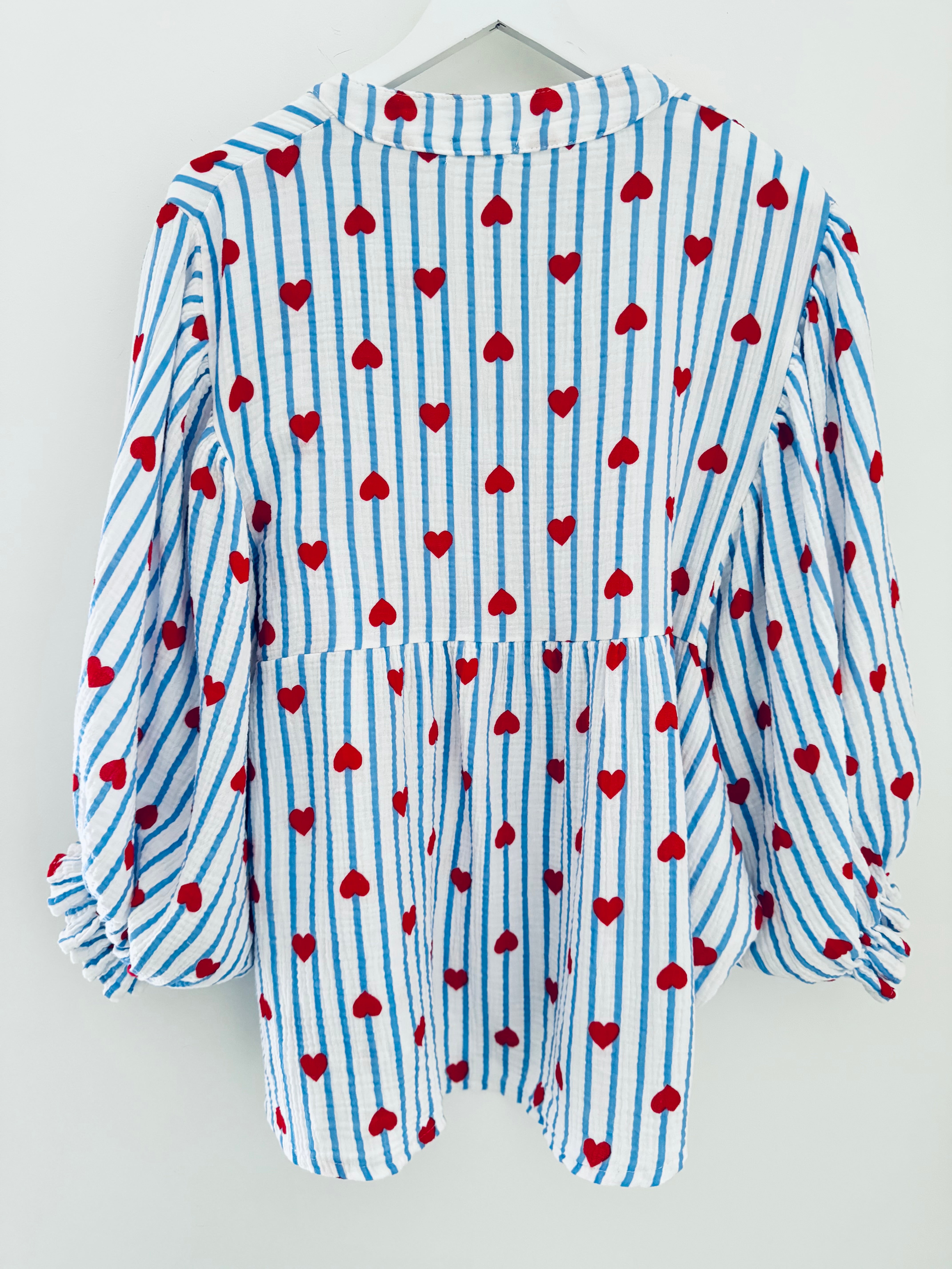 Oversized Cheesecloth Heart Blouse in Blue & Red