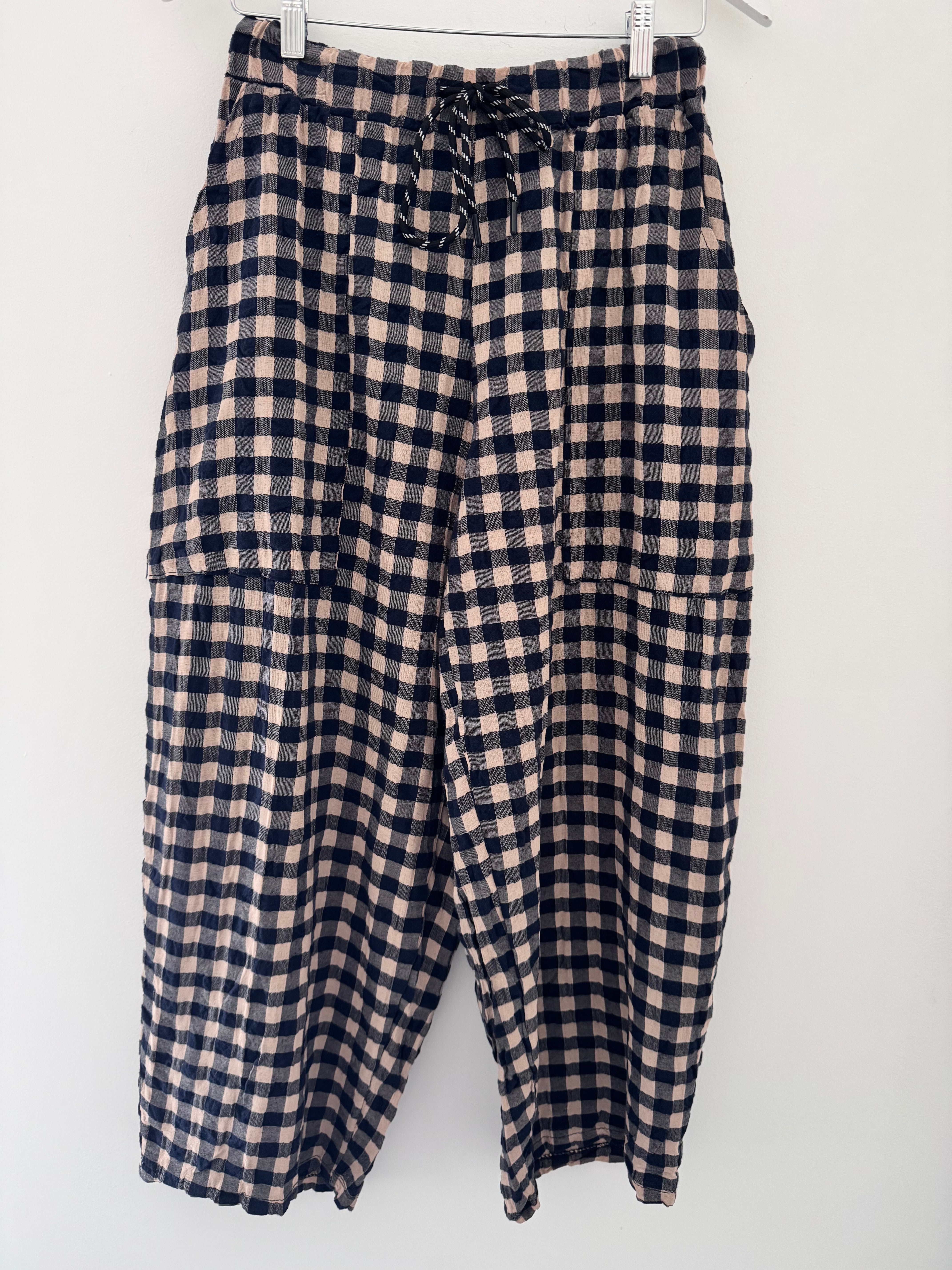 Barrel Check Trousers in Navy & Stone