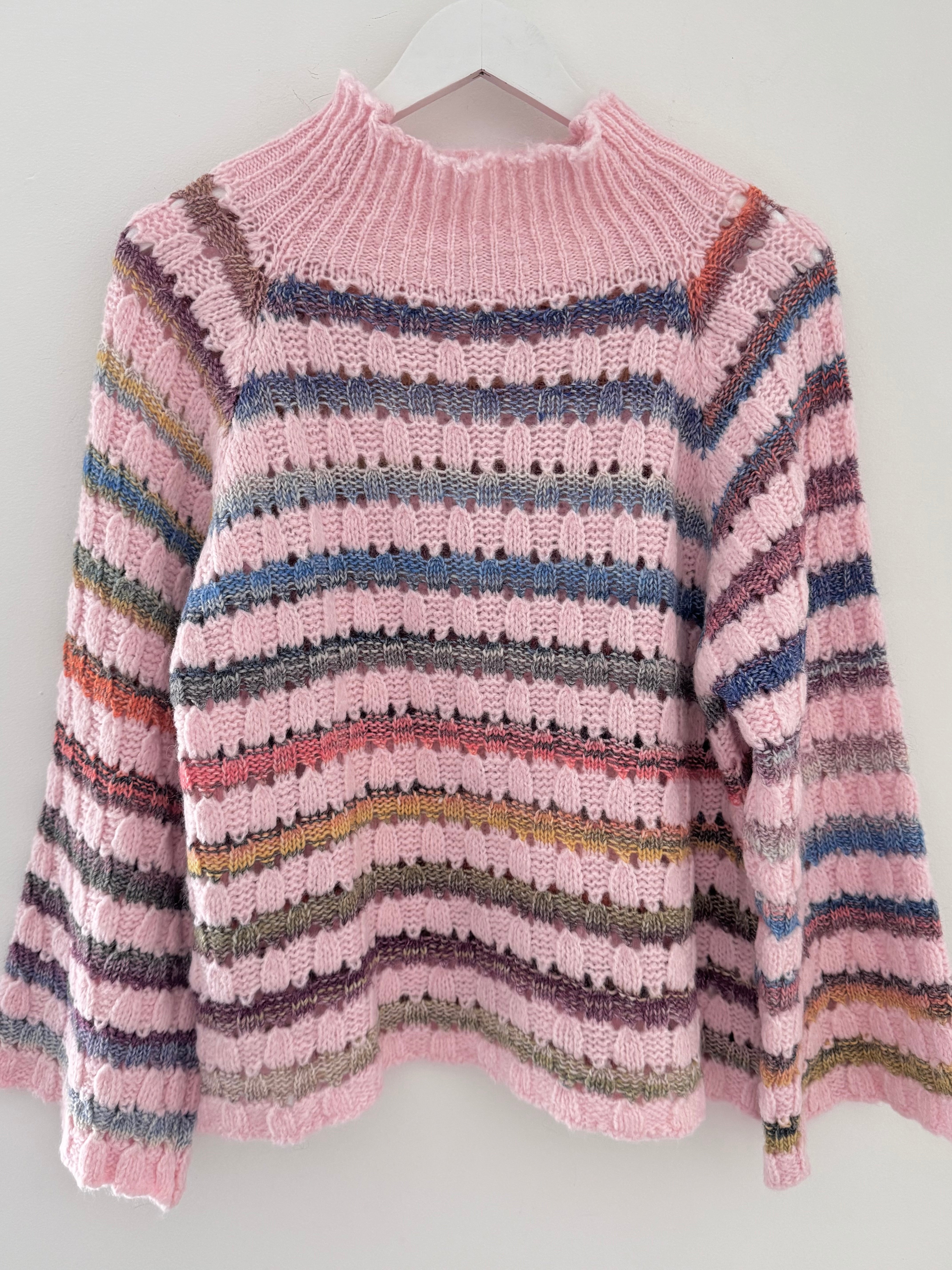Funnel Neck Stripe Jumper in Soft Pink