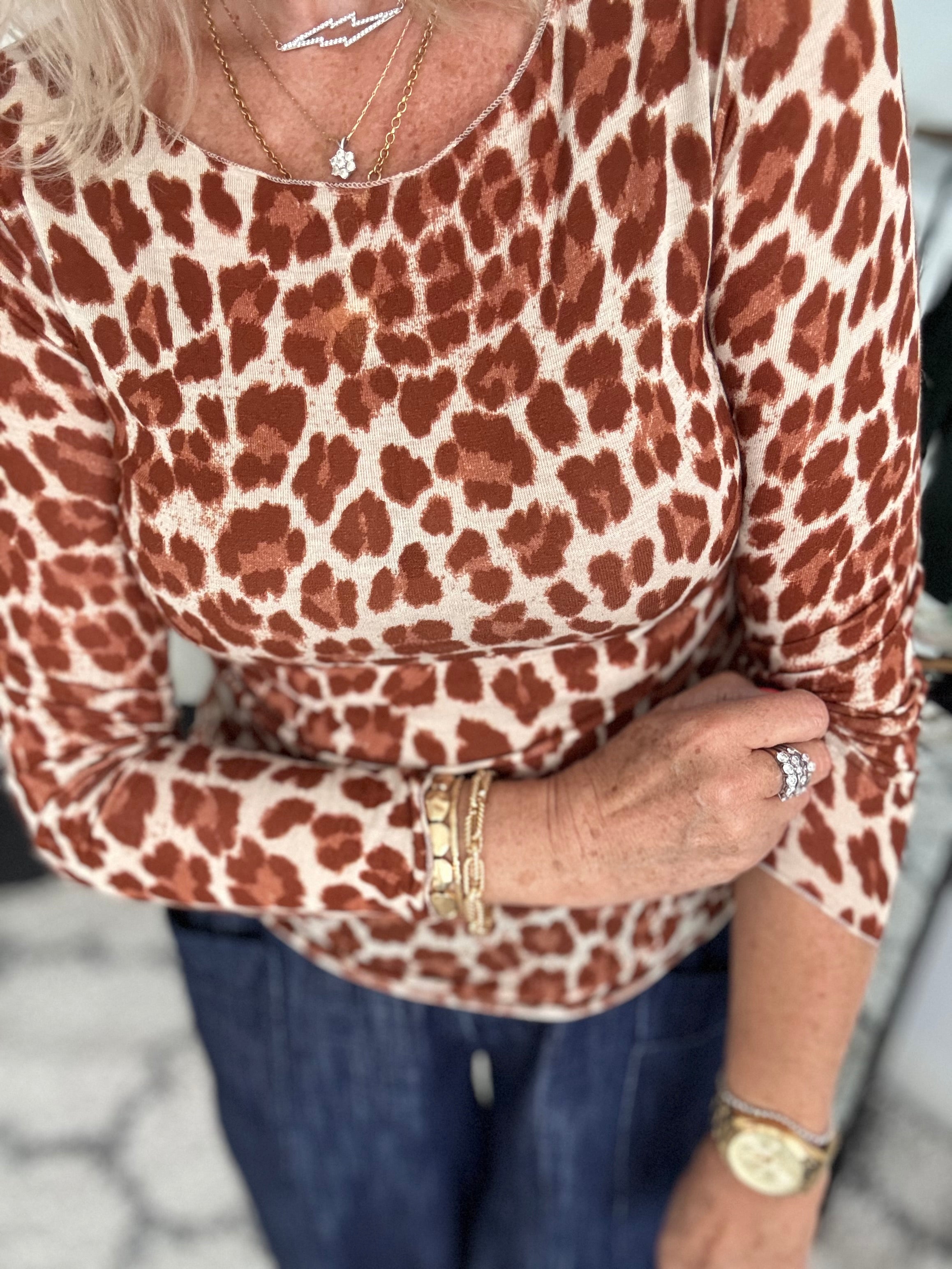 Ultrasoft Cashmere Blend Base Layer in Rust Leopard