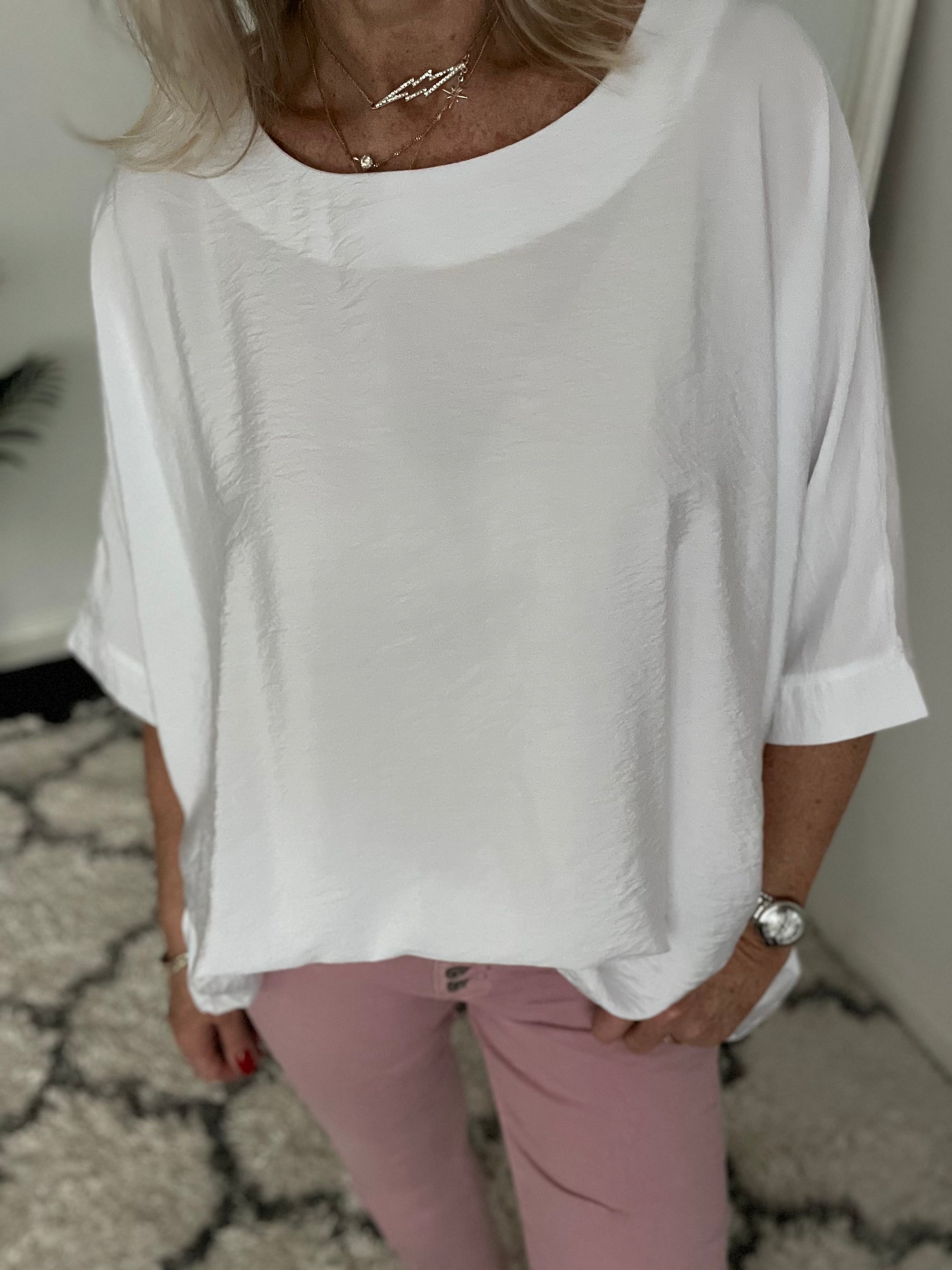 Simple Oversized Round Neck Top in White