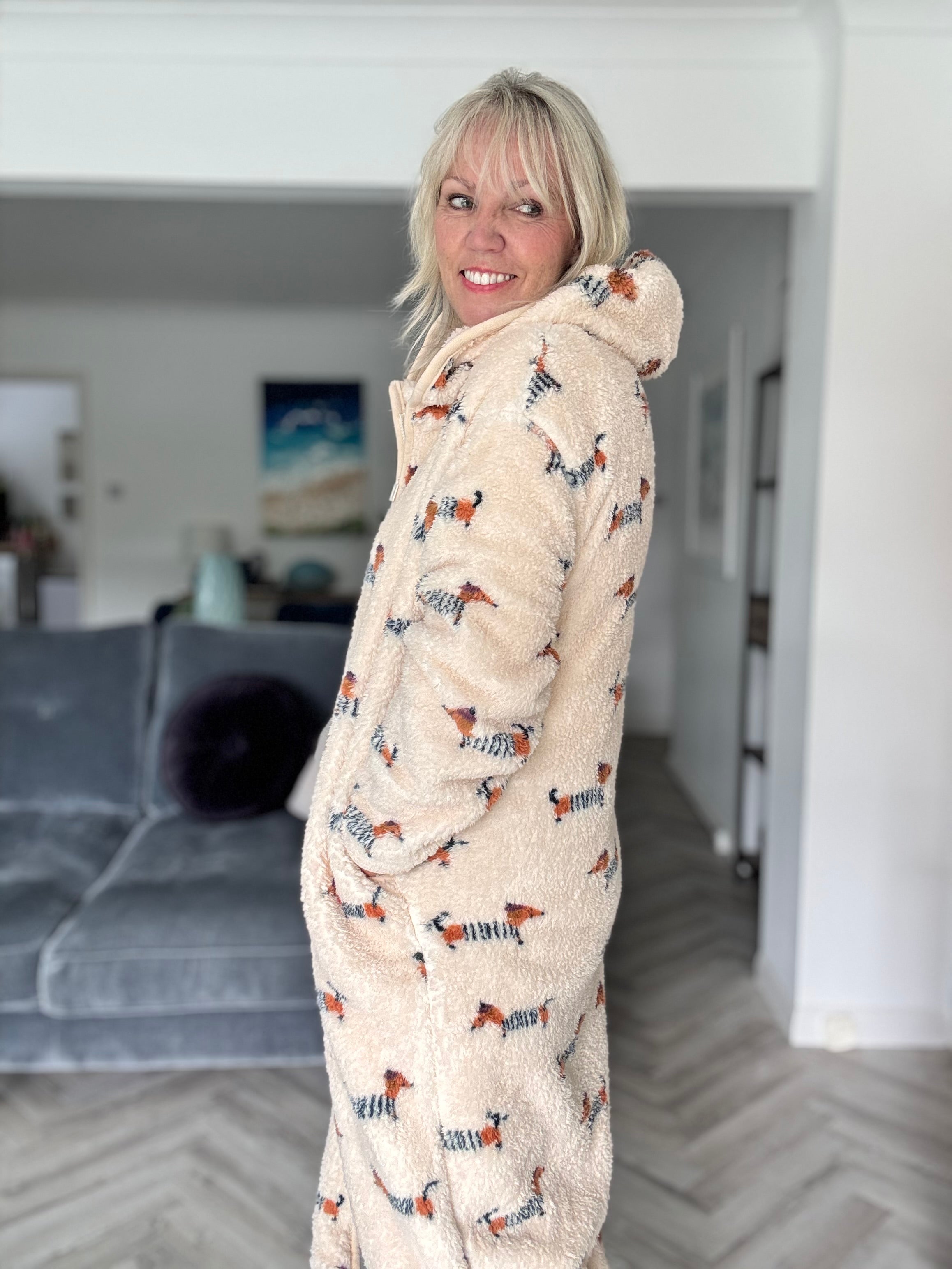 Sausage Dog Zipped Fleece Hooded Loungewear