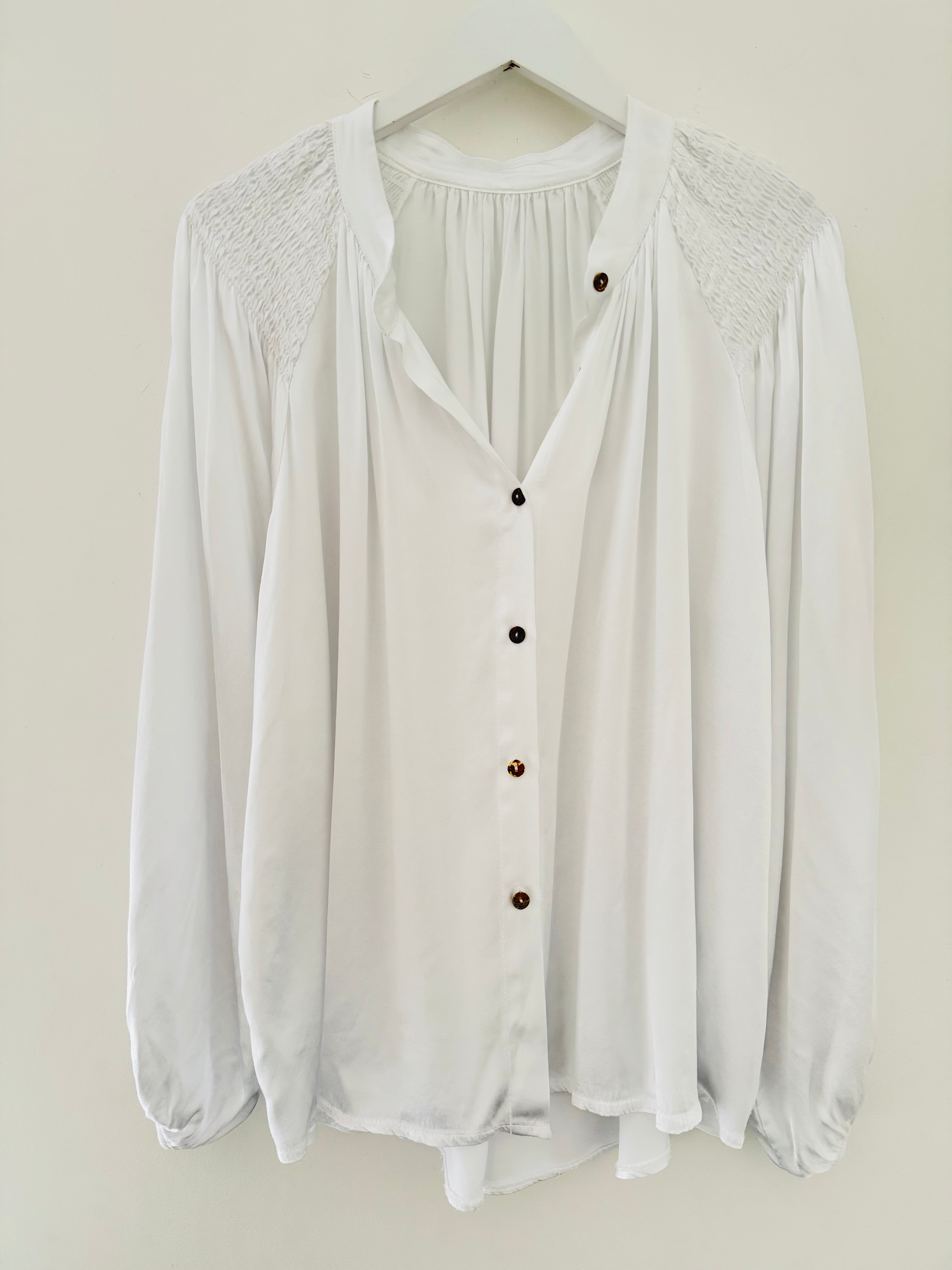 Silky Shirred Blouse in White