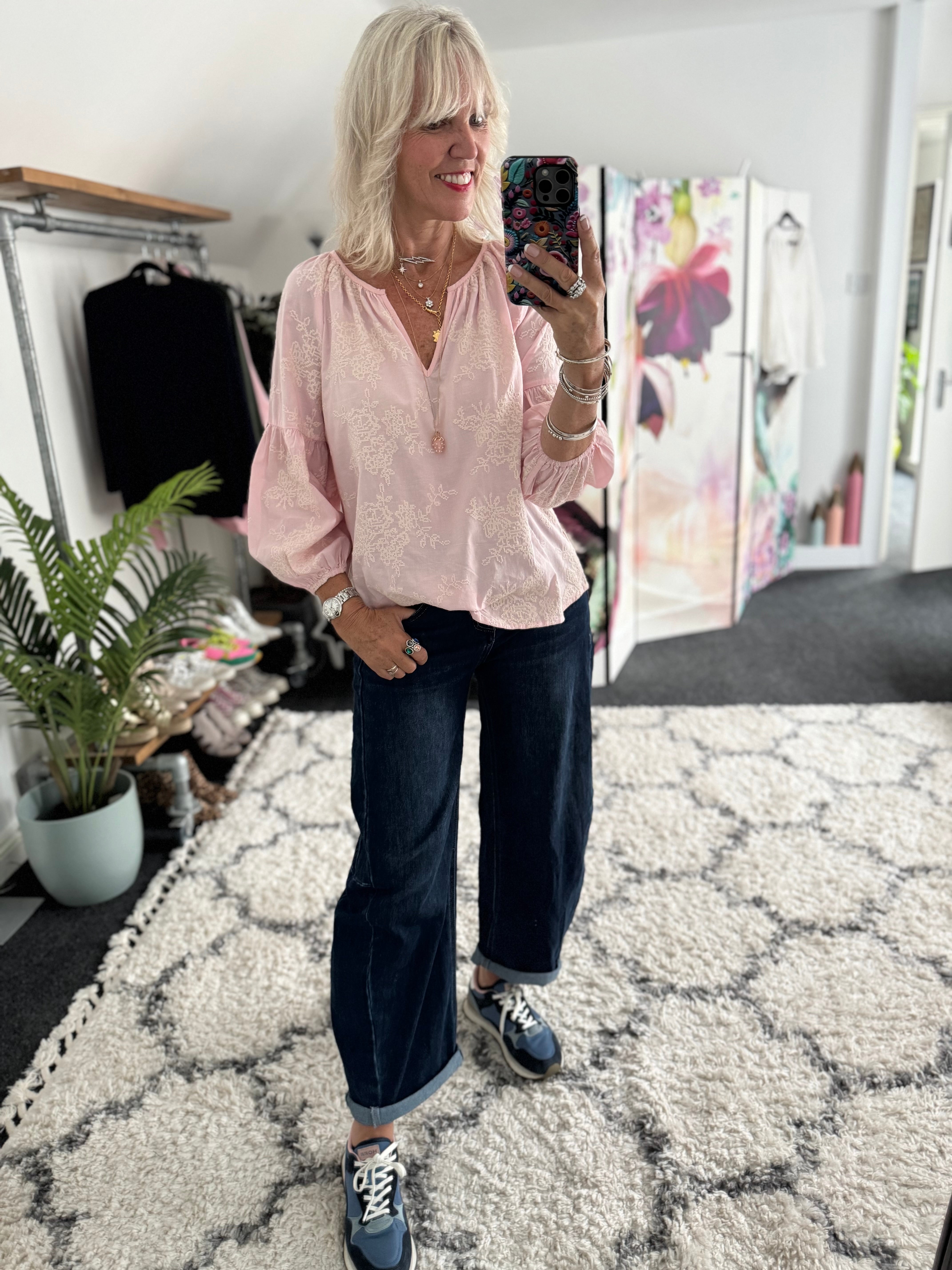 Luxe Embroidered Blouse in Pink